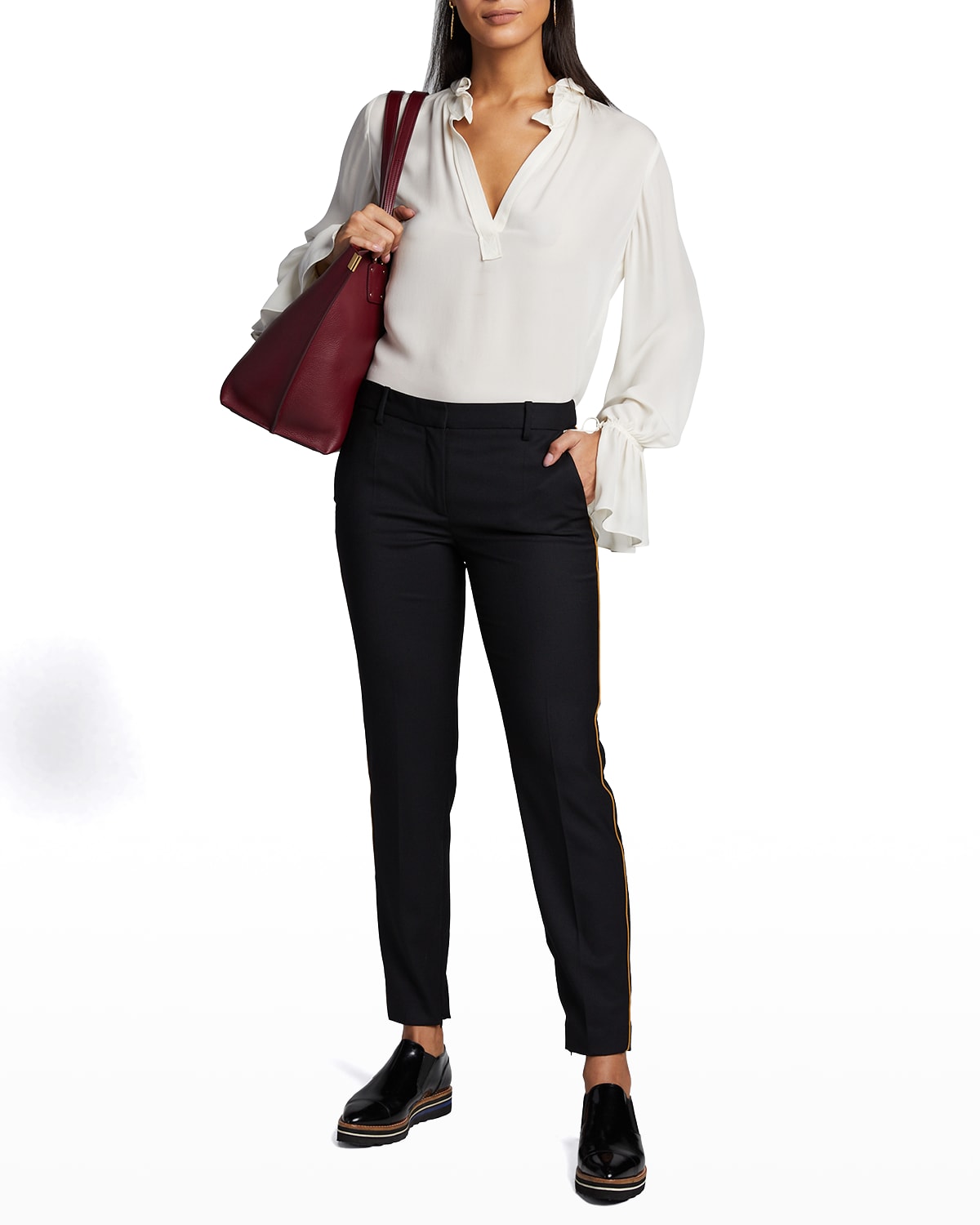Nili Lotan Reta Cropped Wool-blend Twill Straight-leg Pants In Black Pattern
