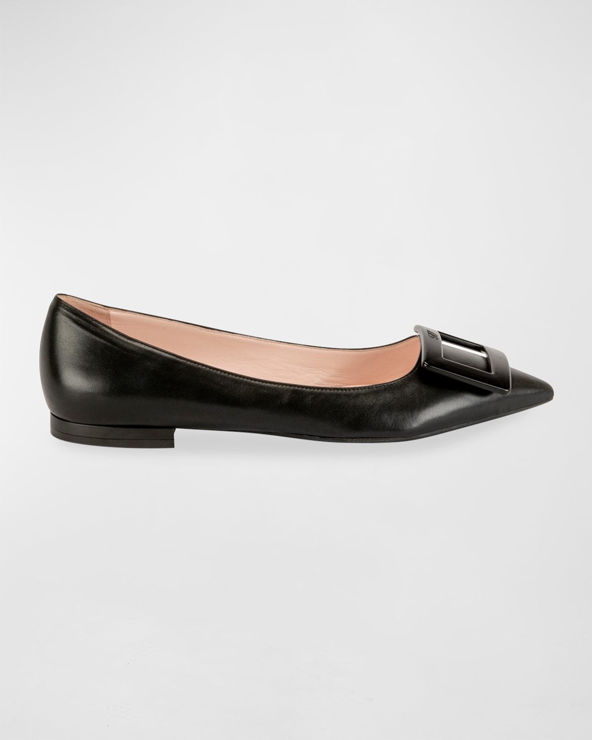 Shop Roger Vivier Gommettine Leather Ballet Flats With Tonal Buckle In Black