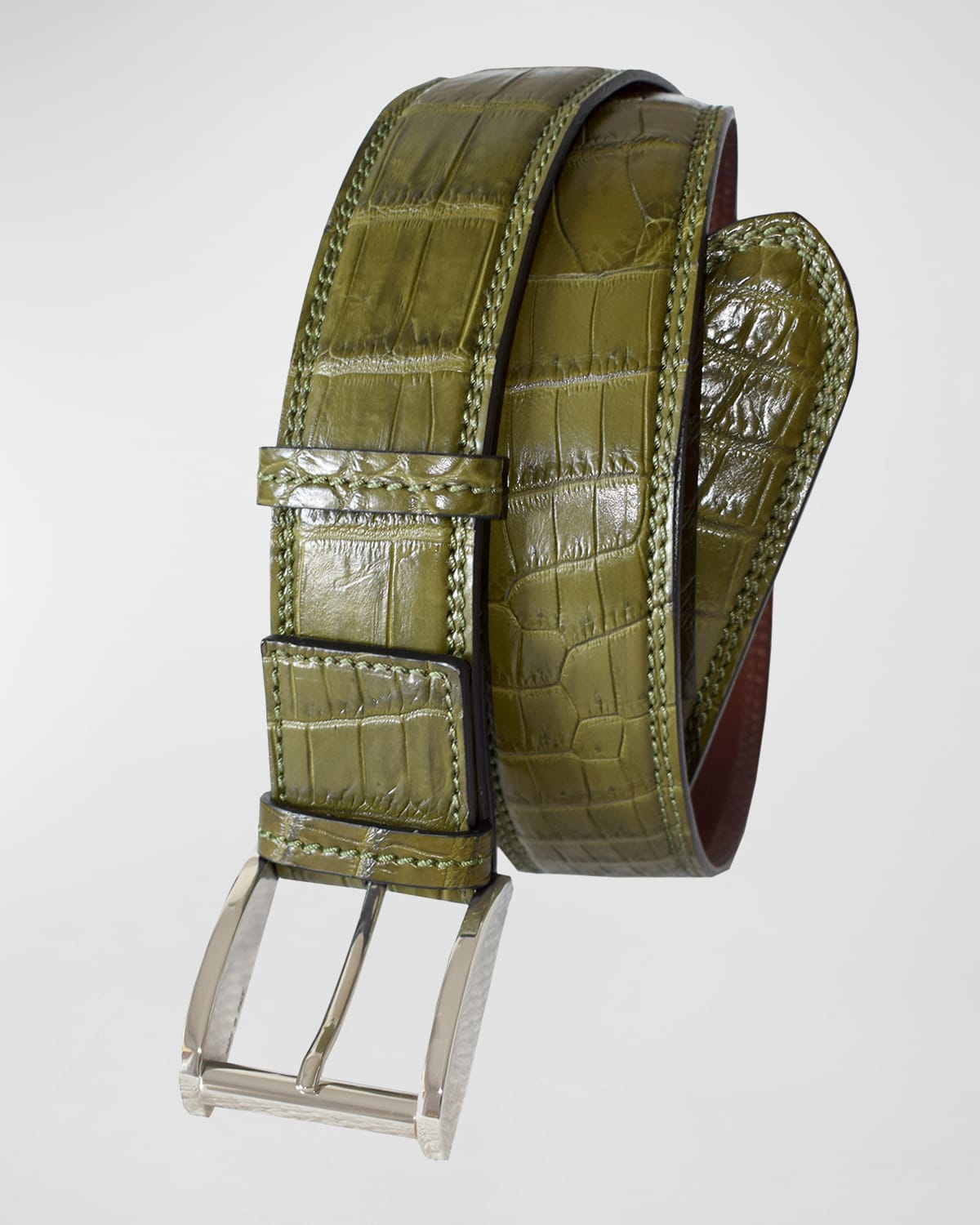 Zambezi Grace Men's Crocodile Leather Dress Belt In Olive
