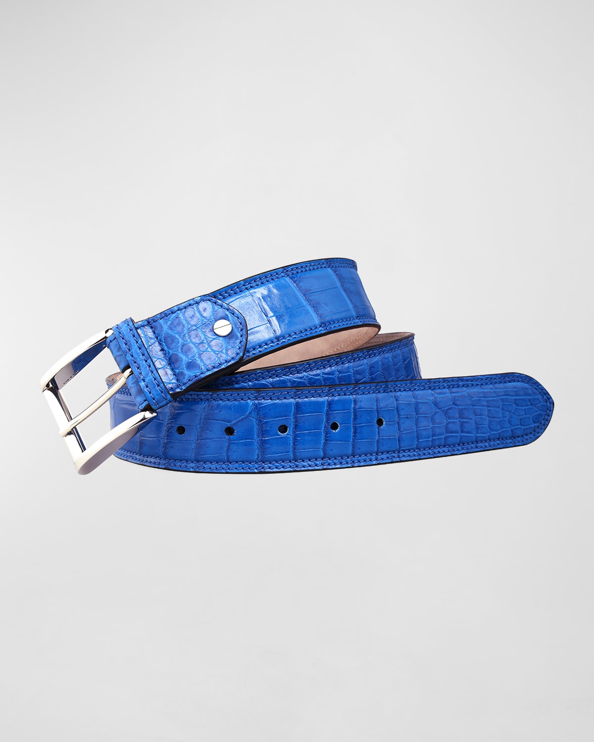 Zambezi Grace Men's Crocodile Leather Dress Belt In Iris Blue