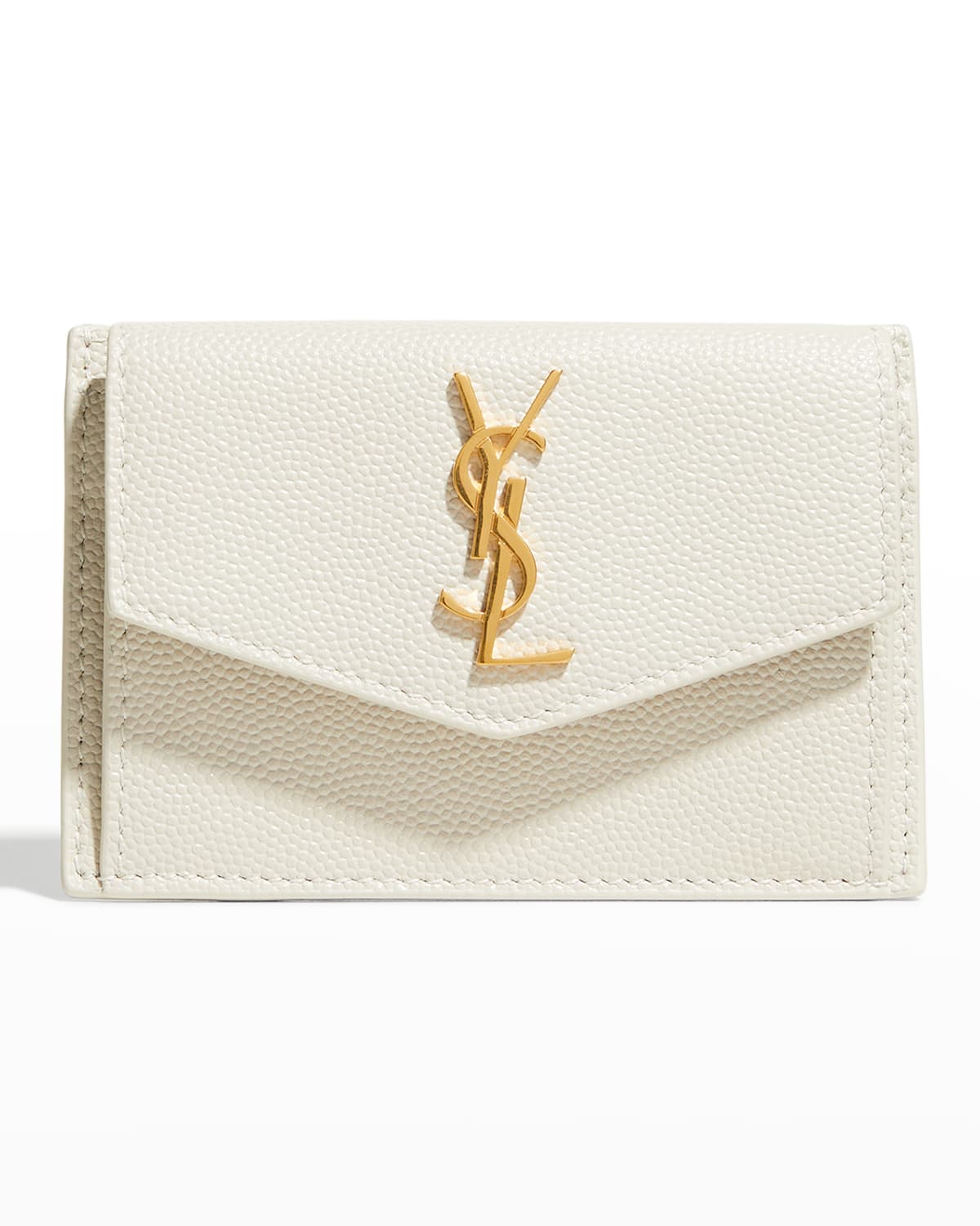 Saint Laurent Ysl Flap Top Leather Envelope Wallet In White Crema