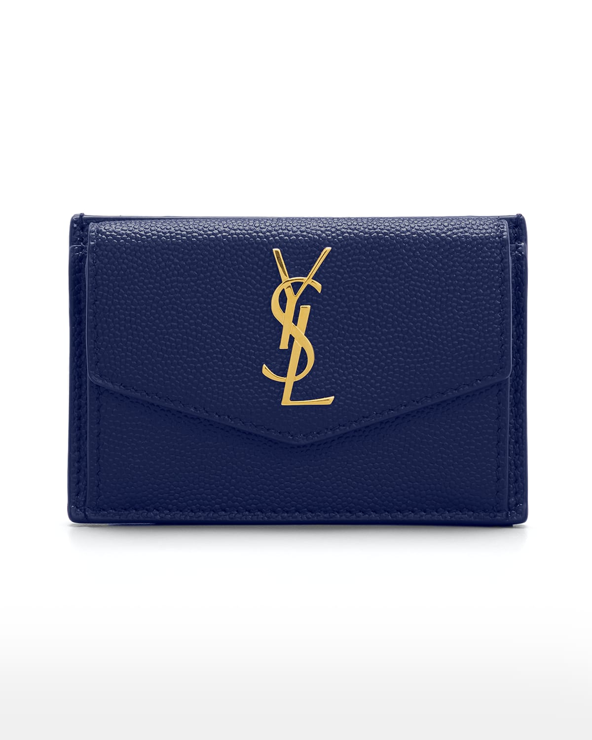 Saint Laurent Ysl Flap Top Leather Envelope Wallet In Blue Charron