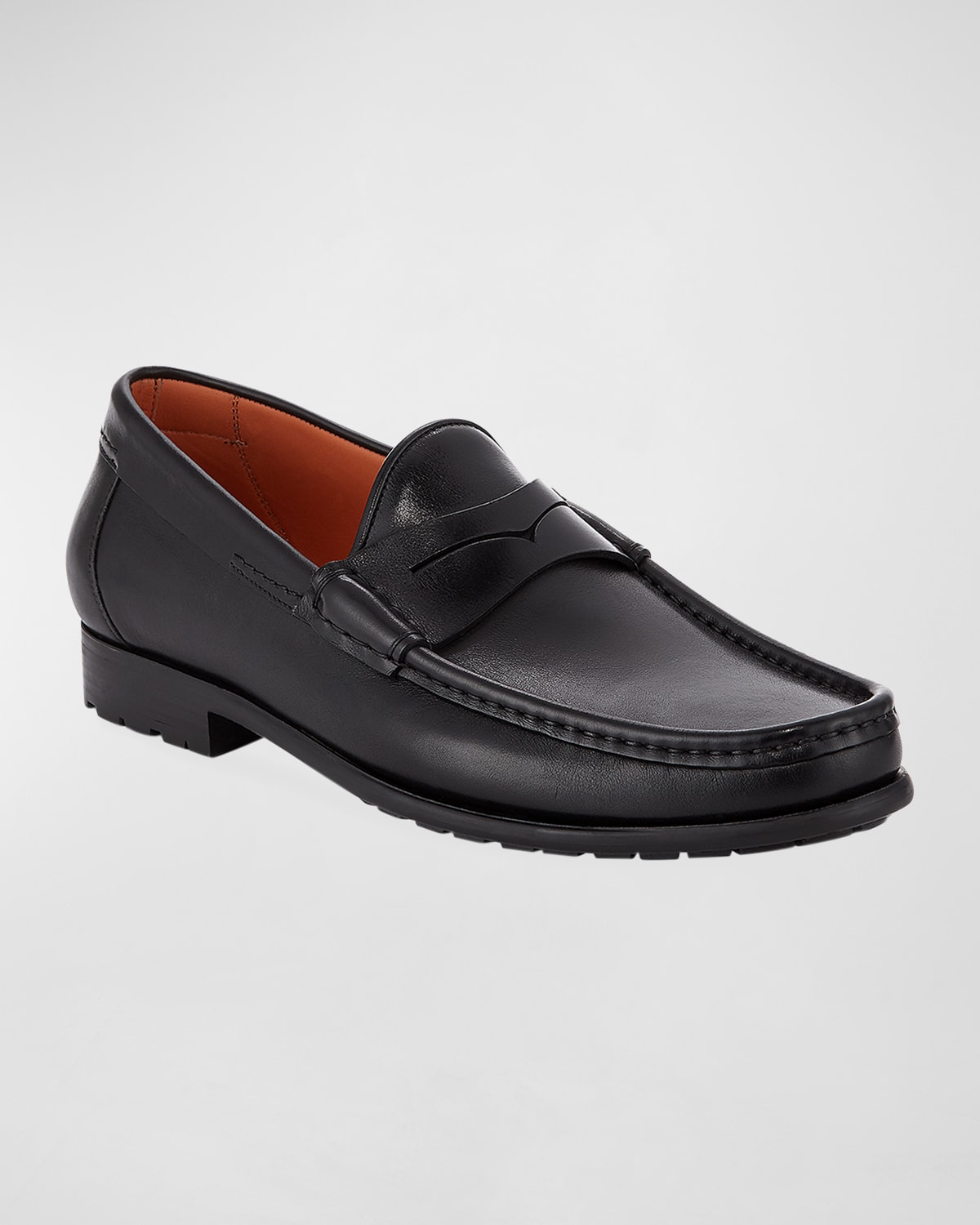 Shop Santoni Ascott Leather Penny Loafers In Black