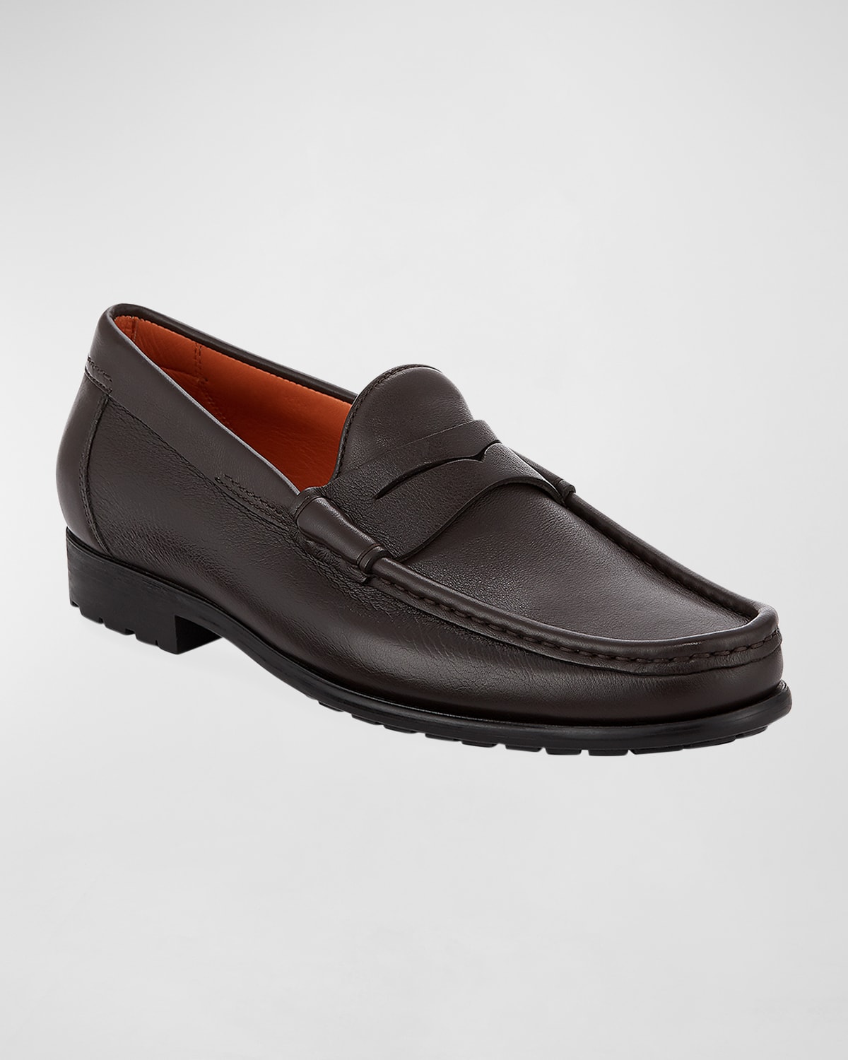 Shop Santoni Ascott Leather Penny Loafers In Brown