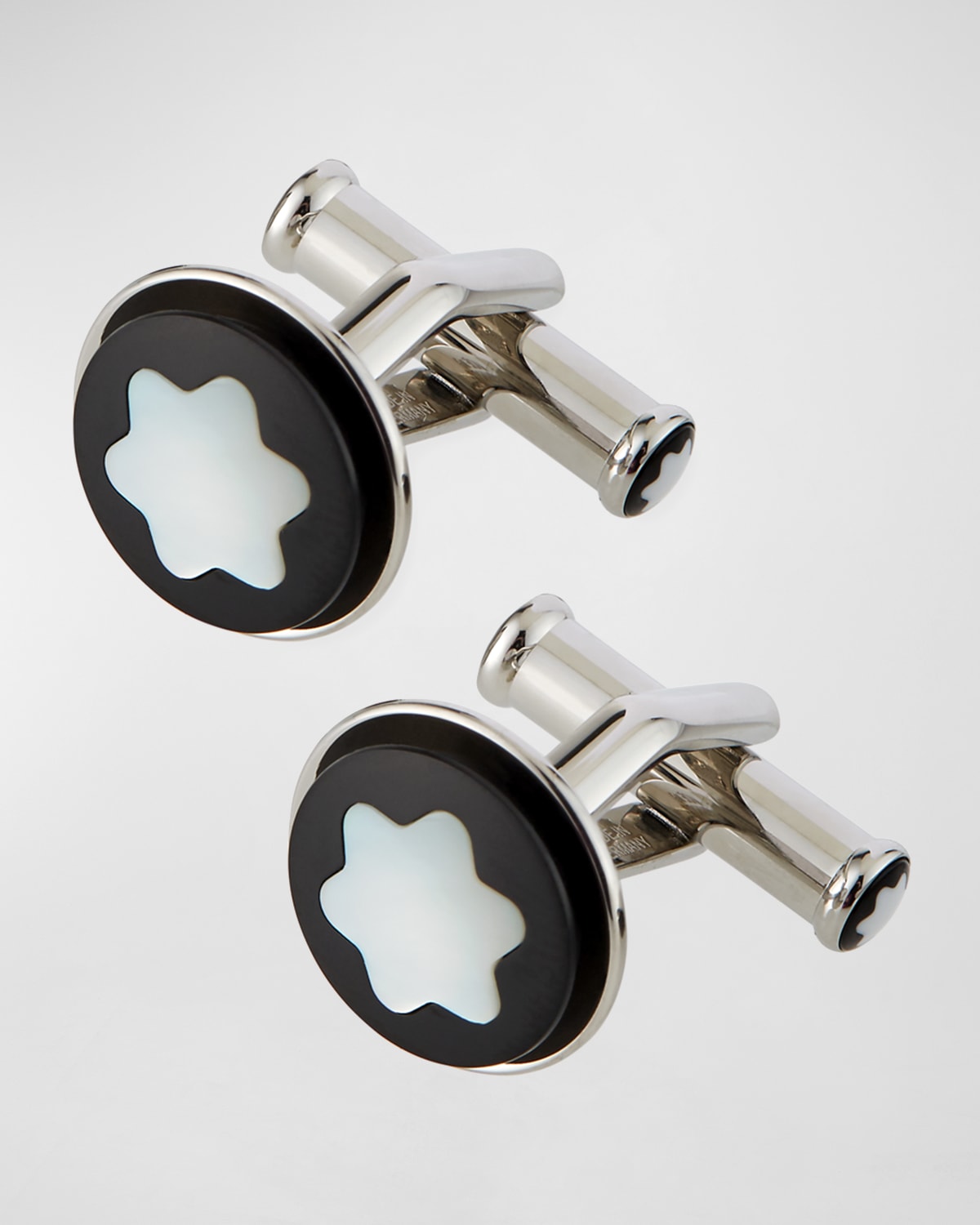 Montblanc Round Cufflinks, Stainless Steel and Carbon Pattern