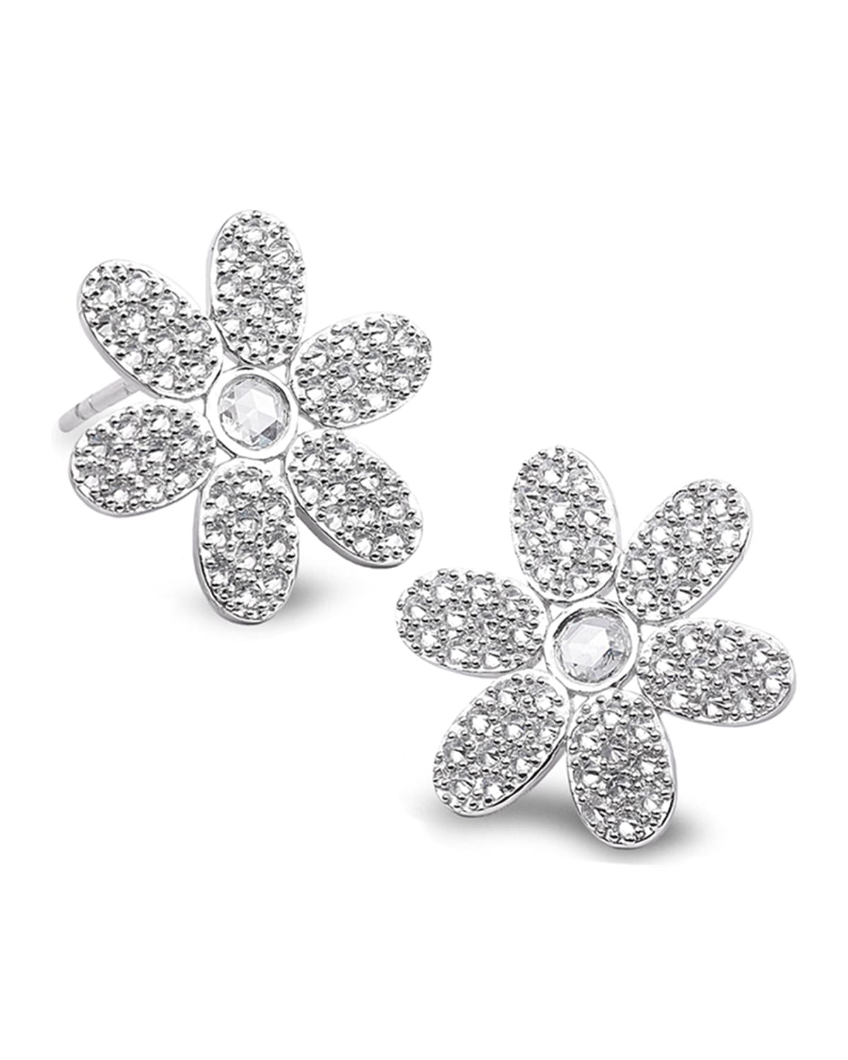 COOMI 18k White Gold Diamond Flower Stud Earrings
