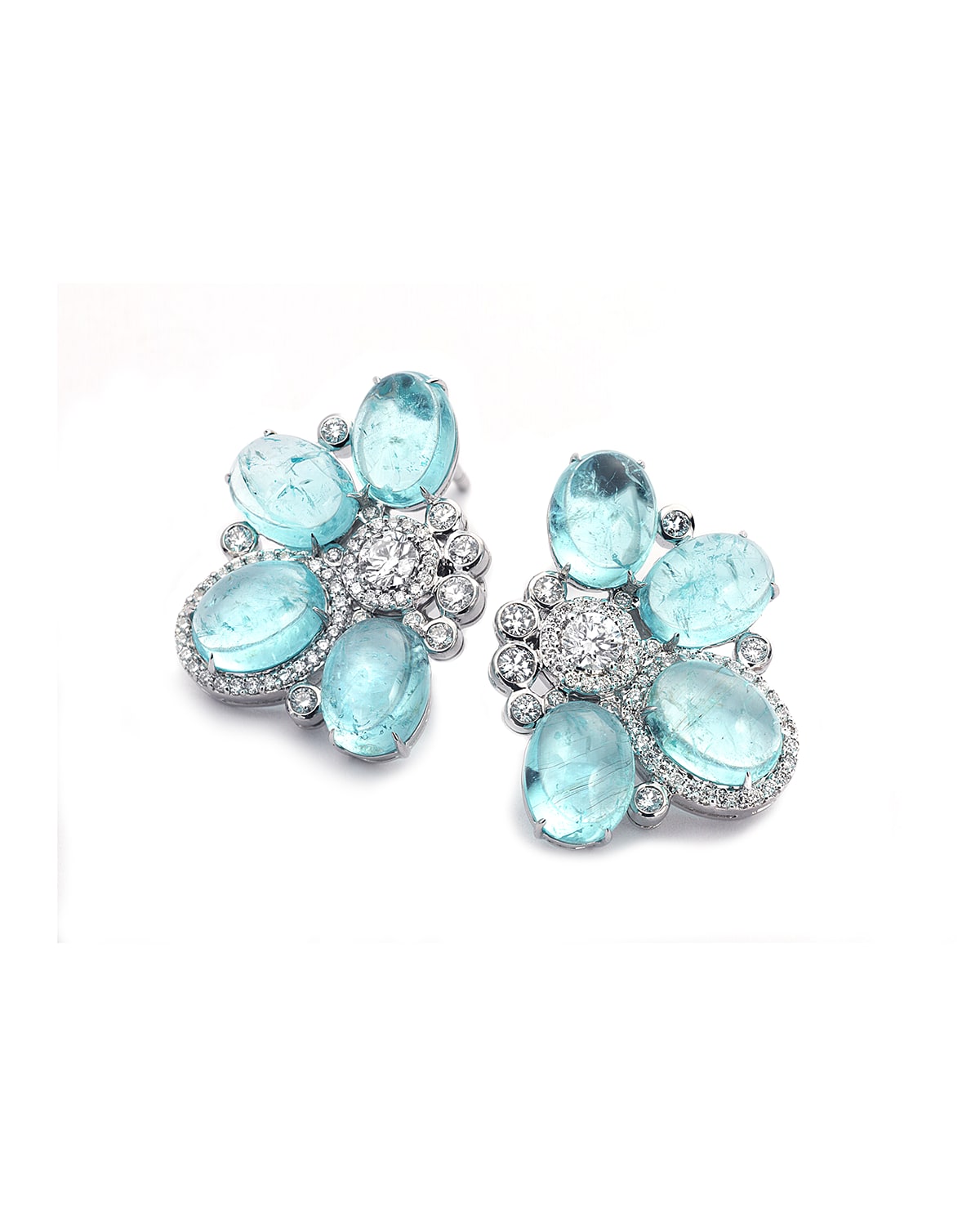 Coomi Trinity One-of-a-kind 18k White Gold Paraiba Multi-oval Earrings