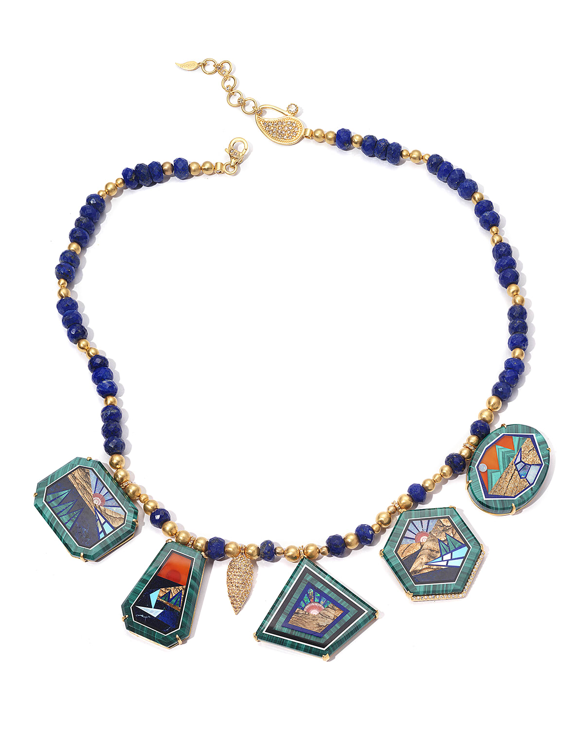 COOMI Affinity 20K Malachite 5-Pendant Necklace w/ Lapis and Diamonds