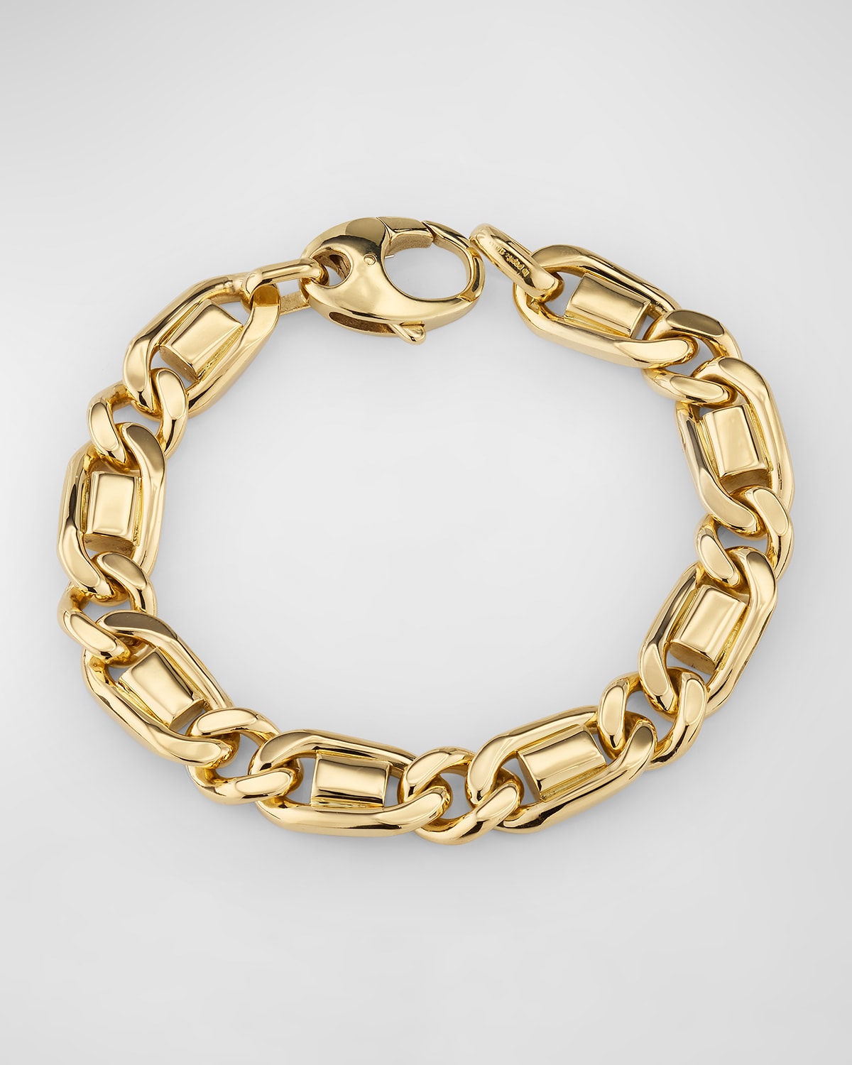 Estate La Pepica 18K Yellow Gold Bar and Curb Link Gents Bracelet