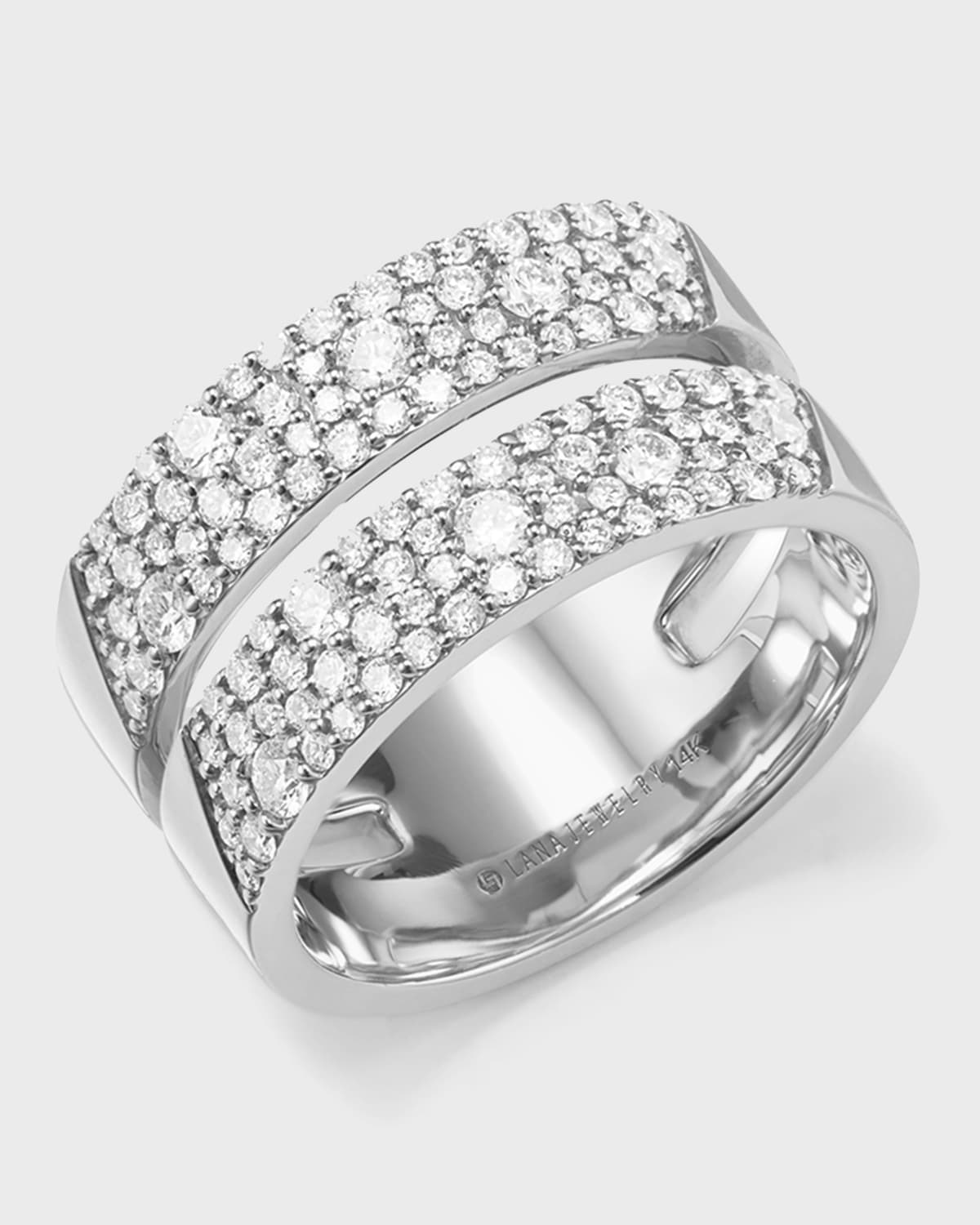 LANA JEWELRY 14k White Gold Flawless Diamond Double Vanity Ring, Size 7