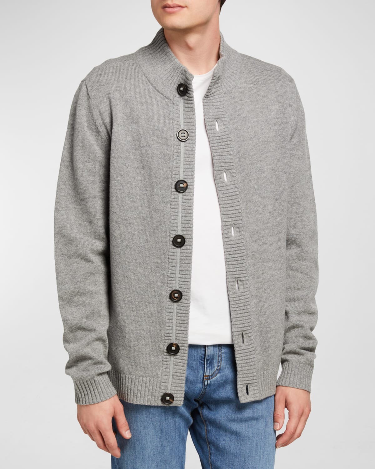 Fisher + Baker Men's Palmer Stand-collar Cardigan In Silver