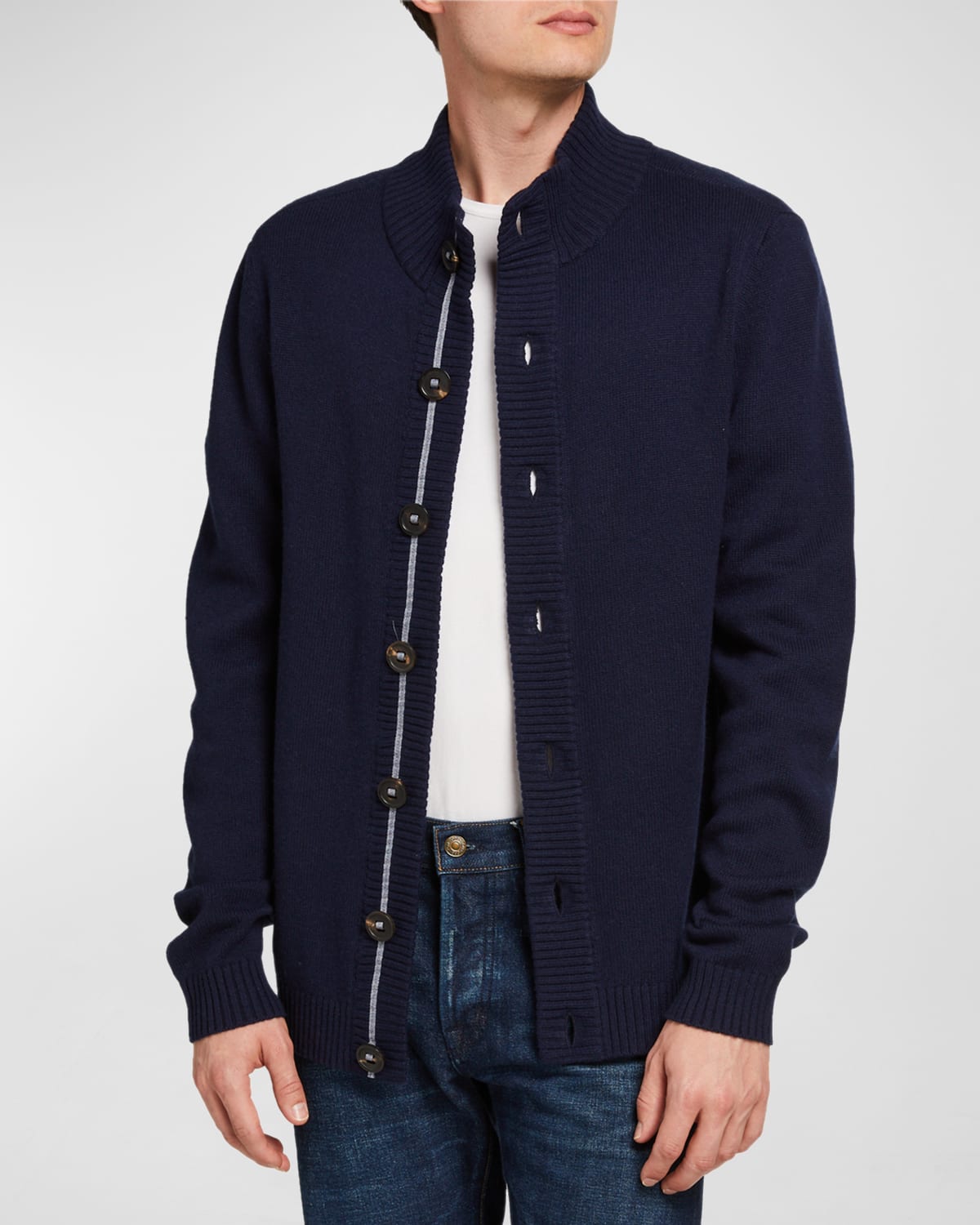 Fisher + Baker Men's Palmer Stand-collar Cardigan In Navy