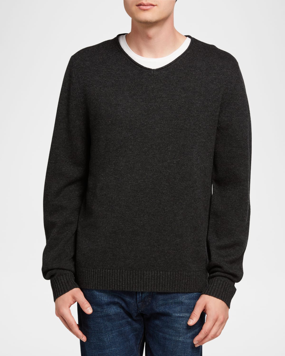 Fisher + Baker Men's Wentworth V-neck Jumper In Charcoal