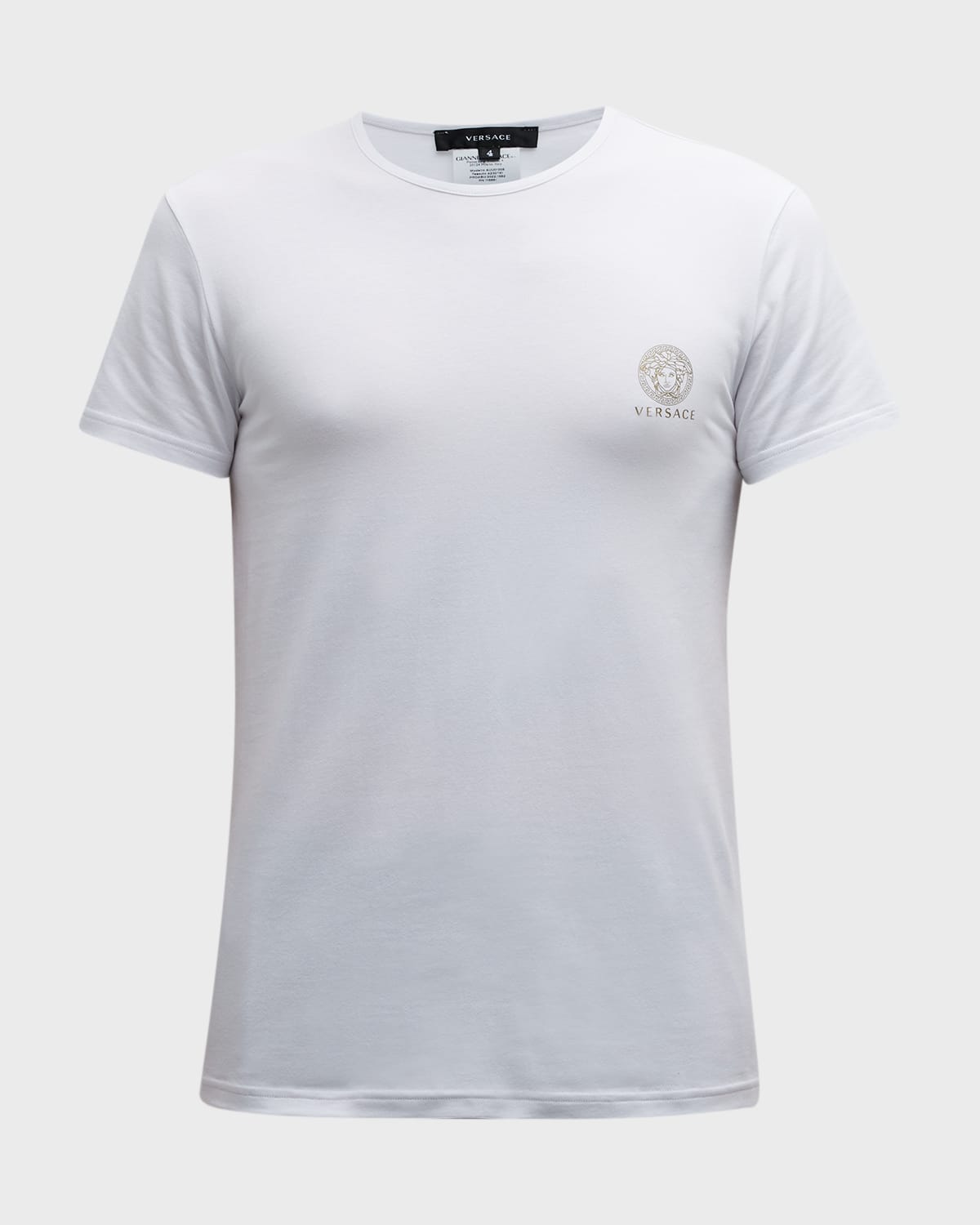 Versace White Crewneck T-shirt With Medusa Print On The Front In Cotton Stretch Man In Black Gold