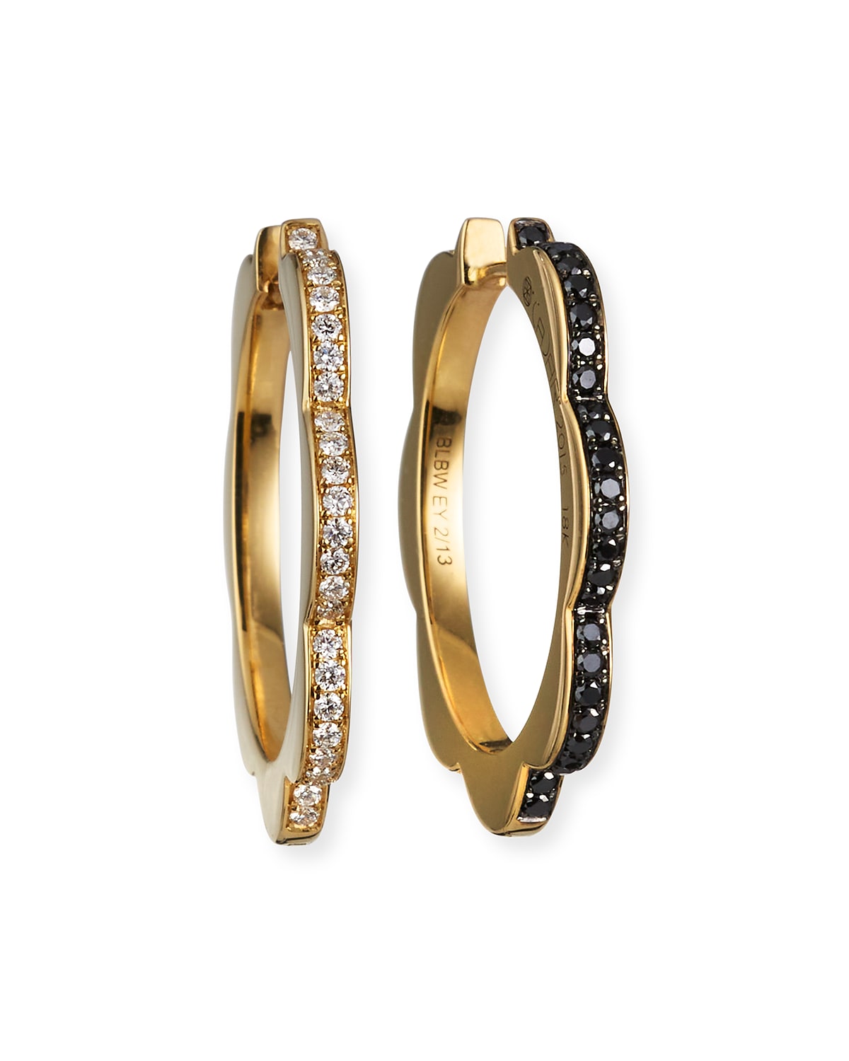 Medium 18k Black and White Diamond Hoop Earrings