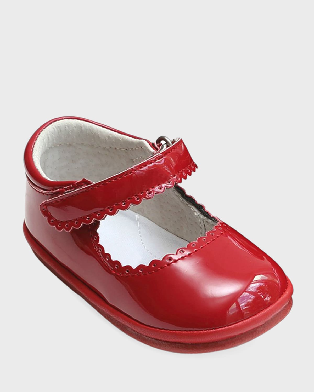 L'amour Shoes Girl's Cara Scalloped Metallic Leather Mary Jane, Baby In Red
