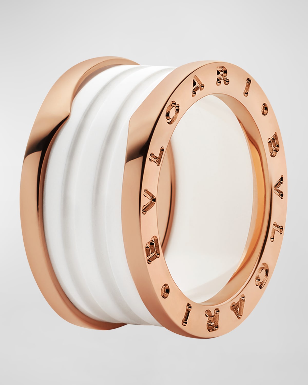 B.Zero1 Pink Gold White Ceramic Ring, Size 54