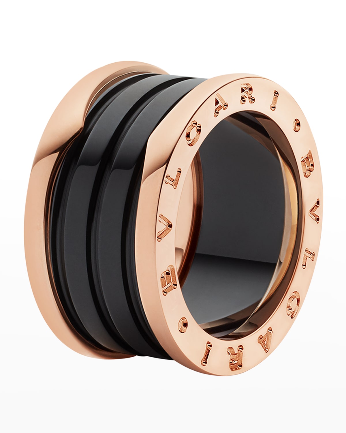 B.Zero1 Pink Gold Black Ceramic Ring, Size 52