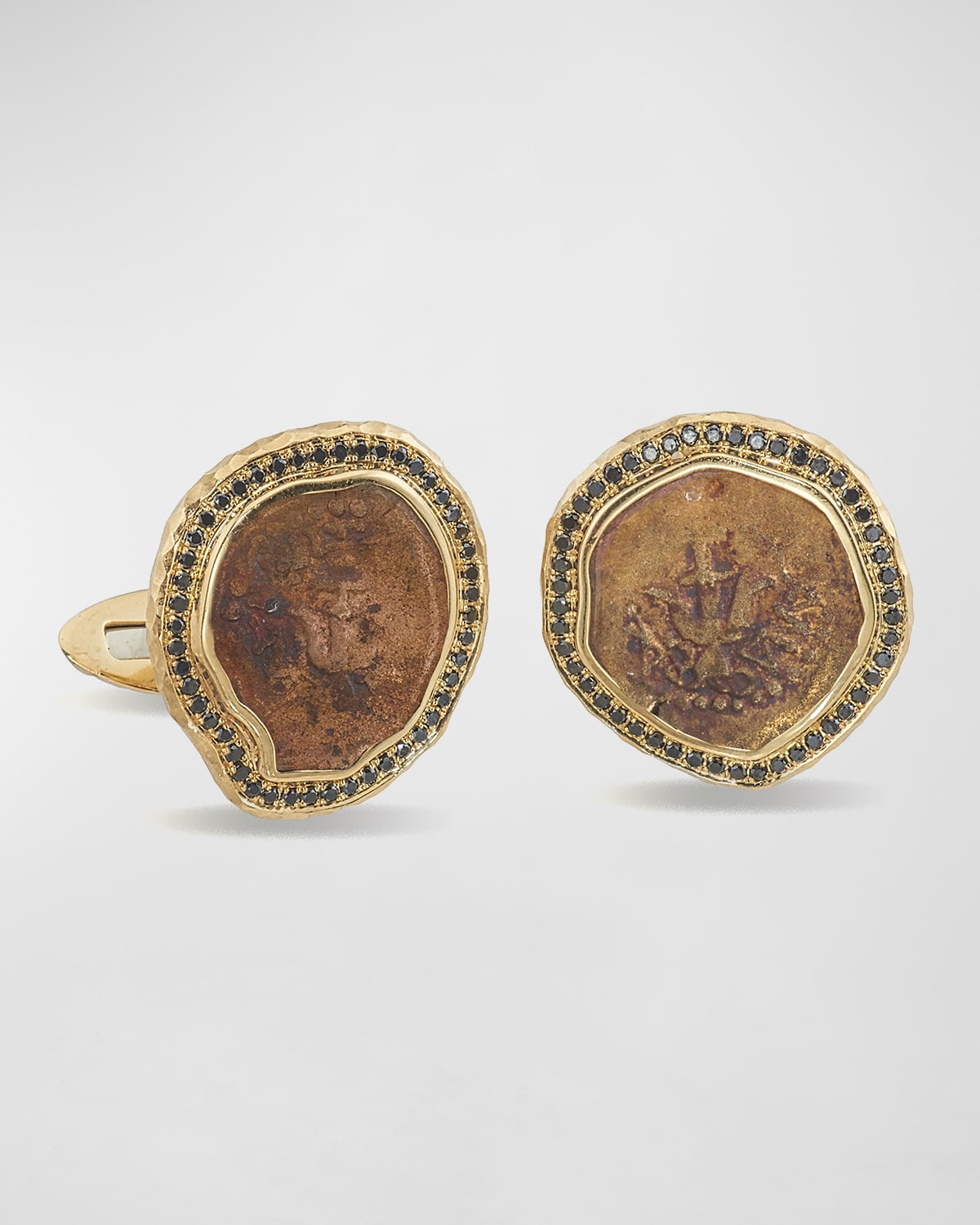 Men's 18k Gold Ancient Coin Cufflinks w/ Black Diamond Trim