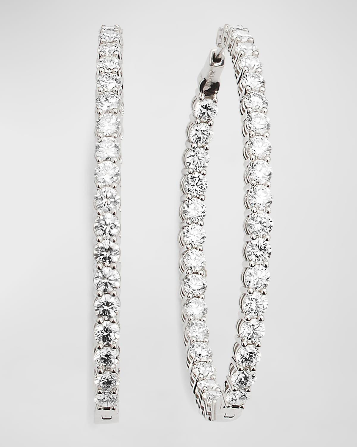 Neiman Marcus Diamonds 18k White Gold Oval 2" Diamond Hoop Earrings