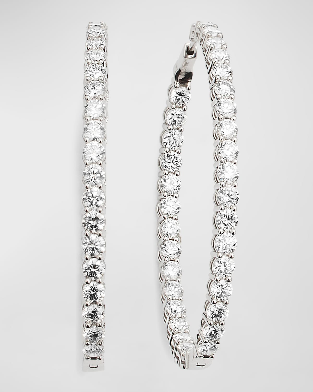 18K White Gold Oval 2" Diamond Hoop Earrings, 10.20tcw, 2"L