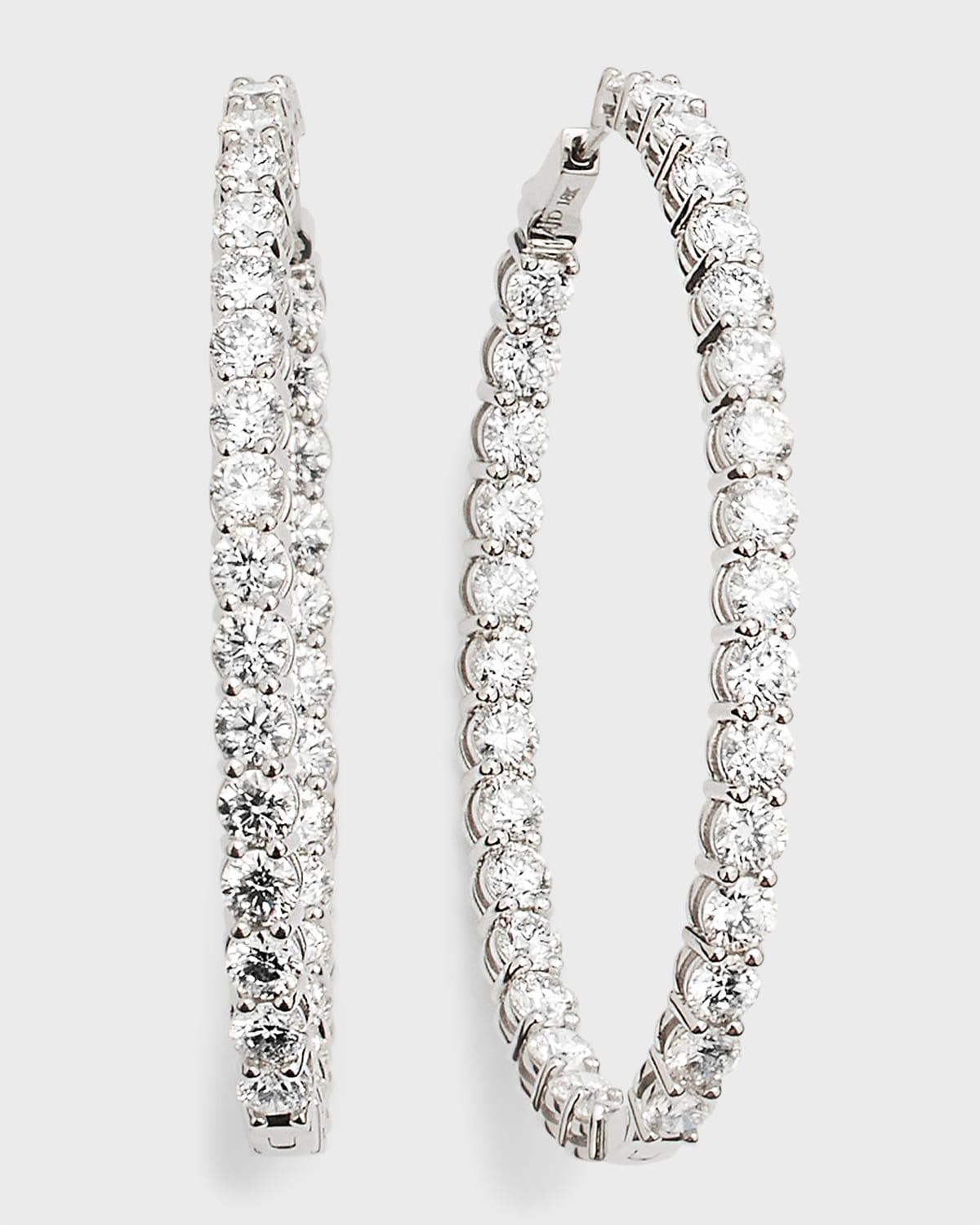 Neiman Marcus Diamonds 18k White Gold Diamond Oval-hoop Earrings, 2"