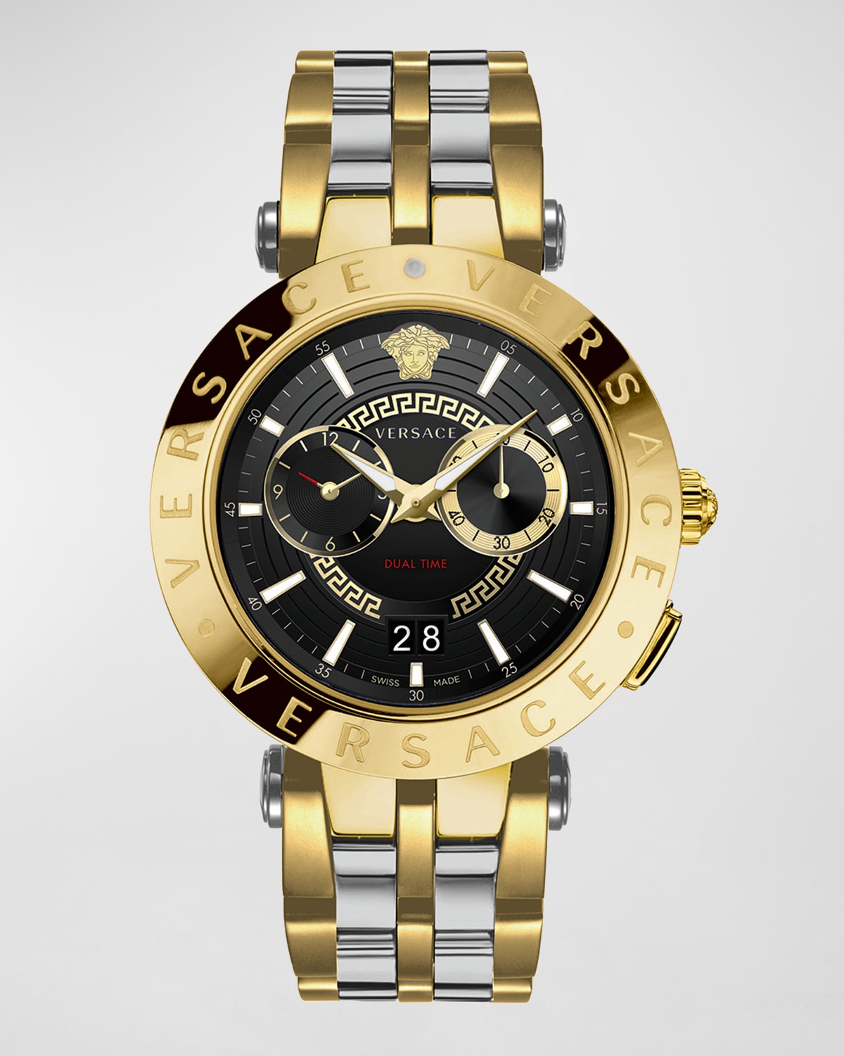 Men's 46mm Medusa/Greek Key IP Gold Bracelet Watch