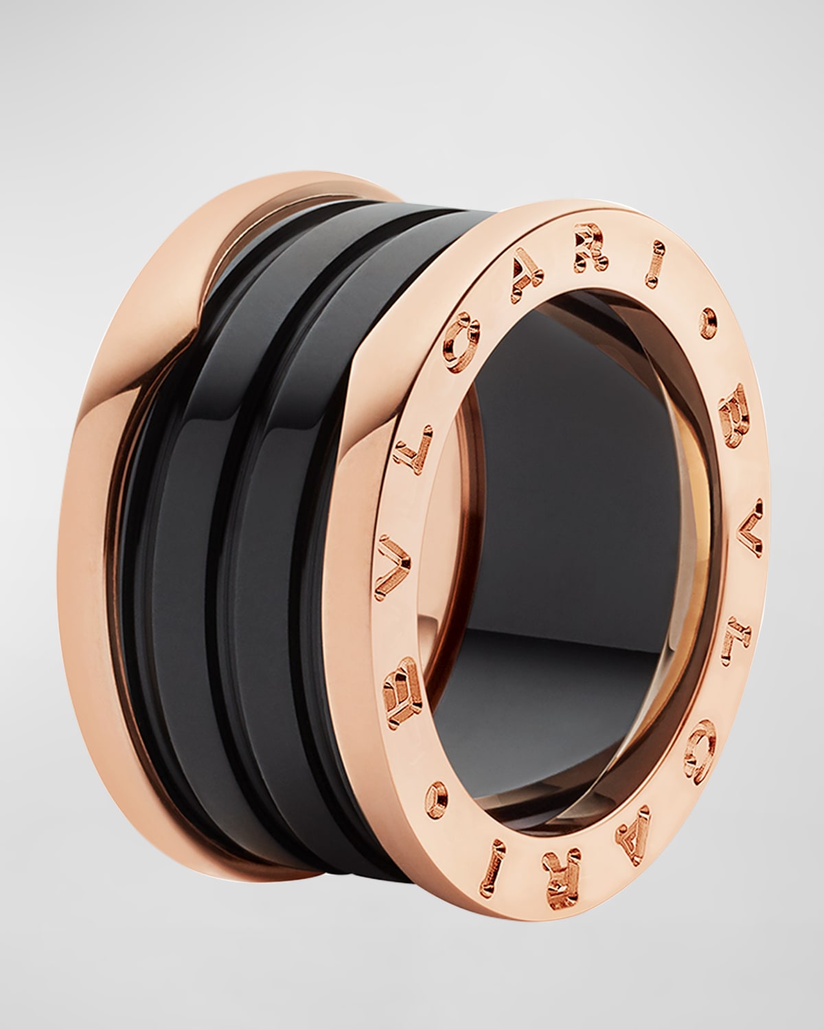 B.Zero1 Pink Gold Black Ceramic Ring, Size 54