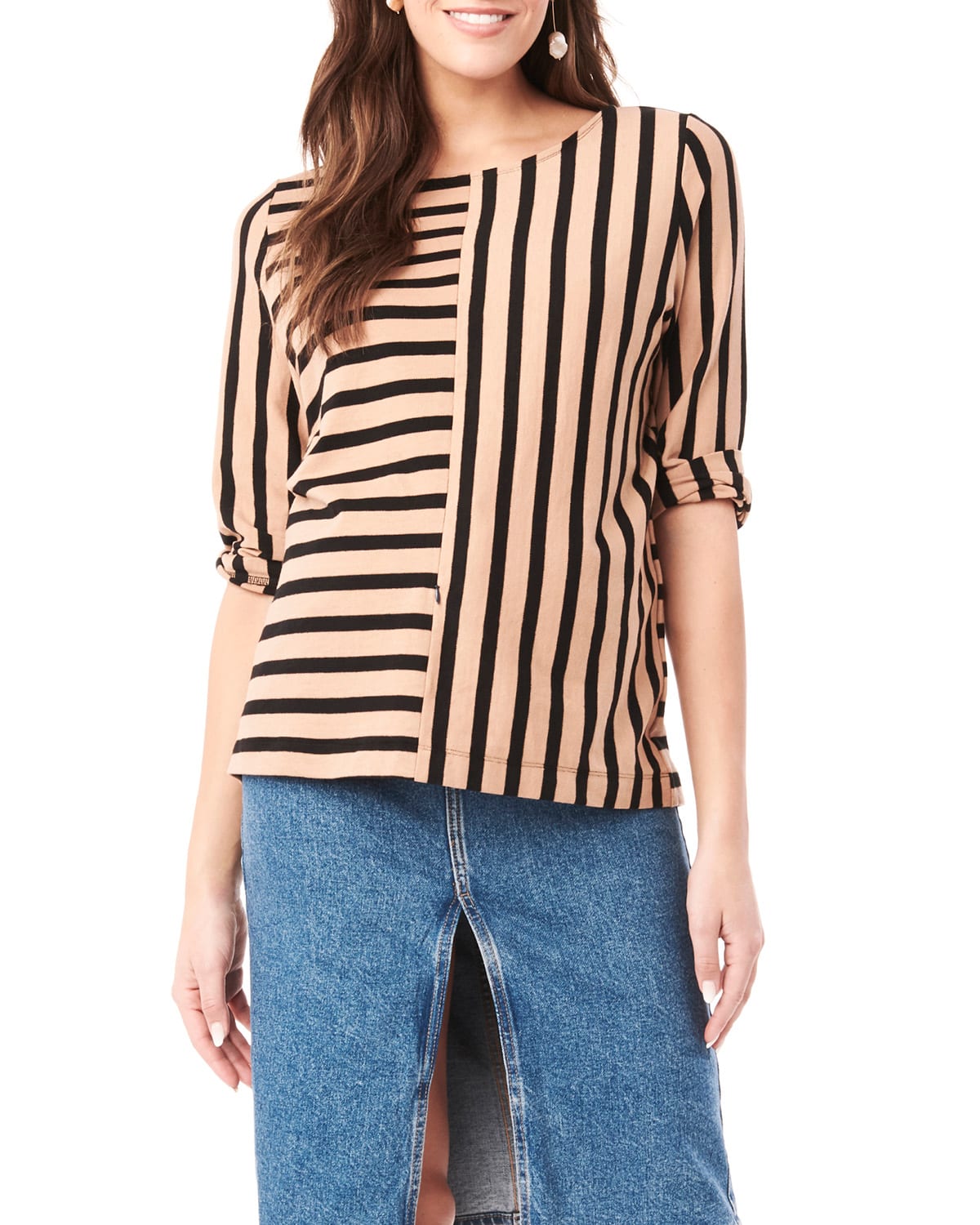 Loyal Hana Maternity Tory Striped 3/4-Sleeve Shirt