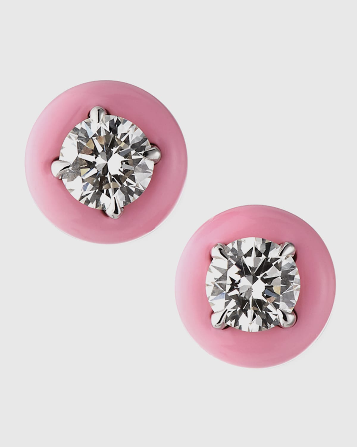 Etho Maria 18k White Gold Pink Ceramic 1-Diamond Stud Earrings