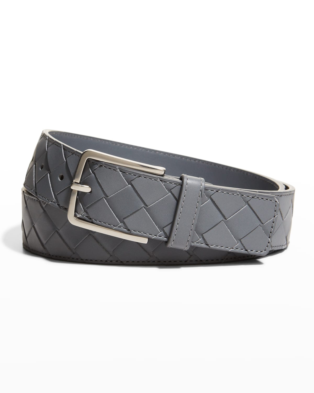 Bottega Veneta Men's Cintura Intrecciato Leather Belt In Argento