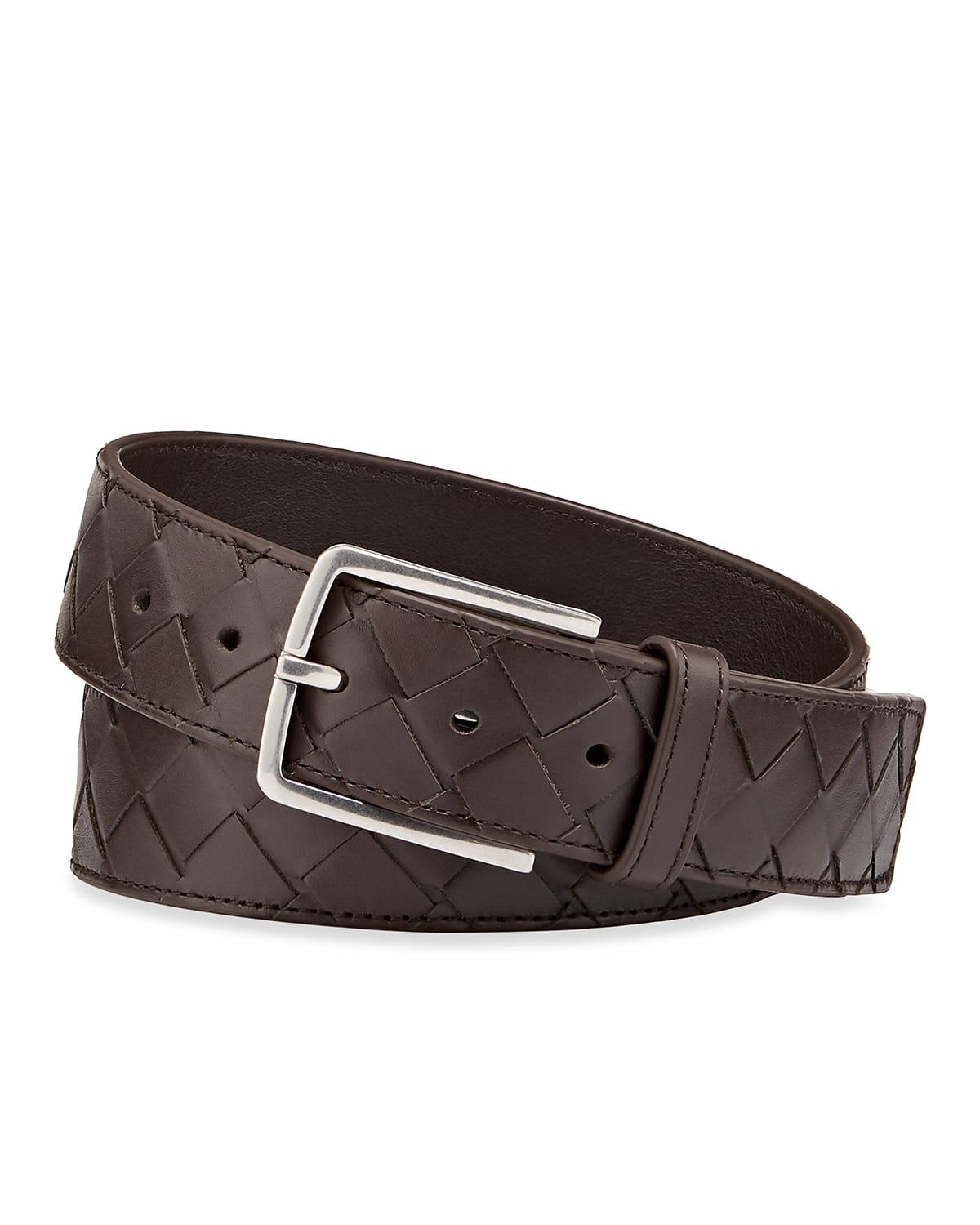 Bottega Veneta Men's Cintura Intrecciato Leather Belt In Brown