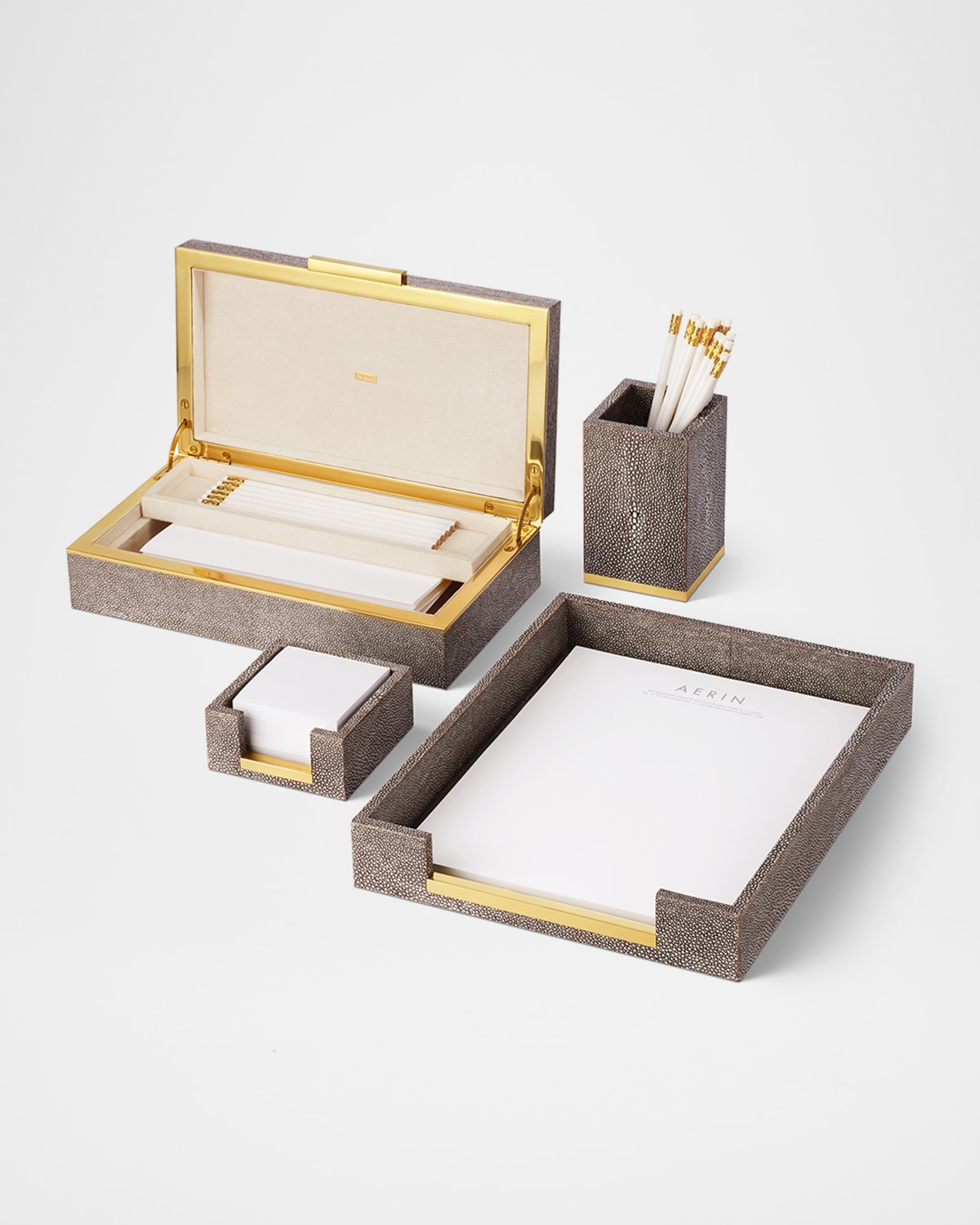 Aerin Shagreen Envelope Box In Chocolate
