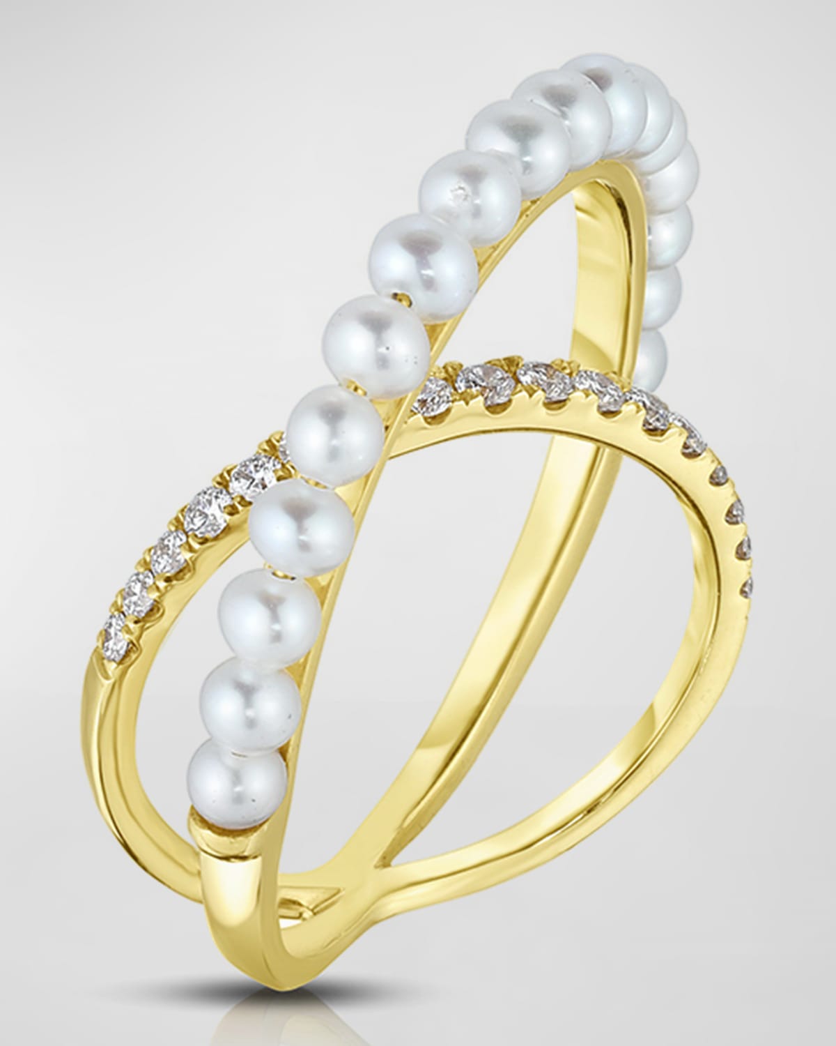Fern Freeman Jewelry 18K Crossover Pearl and Diamond Ring