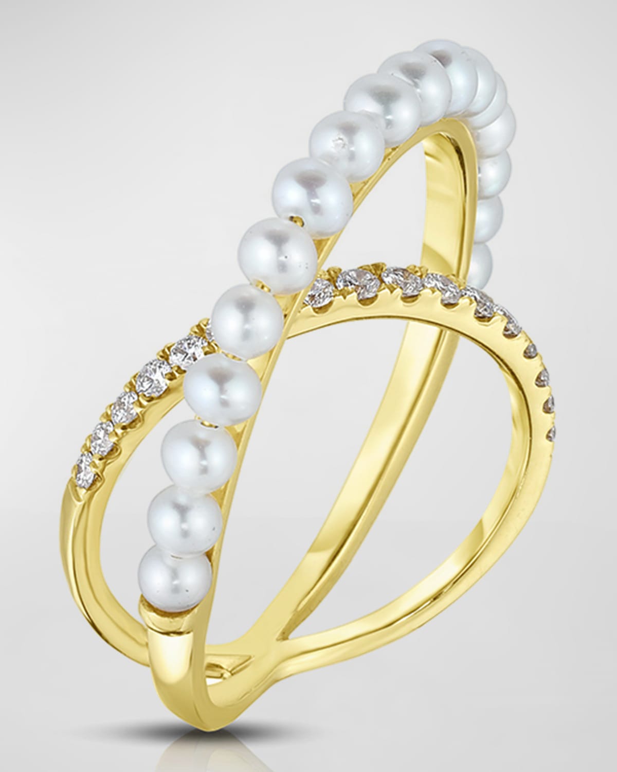 18K Crossover Pearl and Diamond Ring