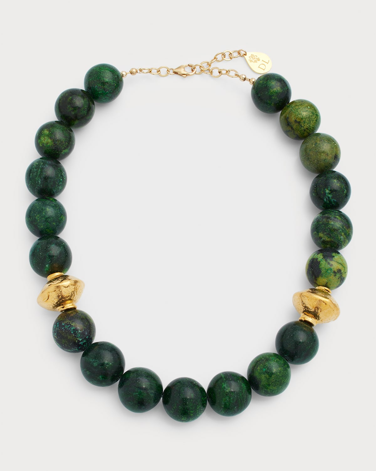 Devon Leigh Round Beaded Gold Accent Necklace In Green