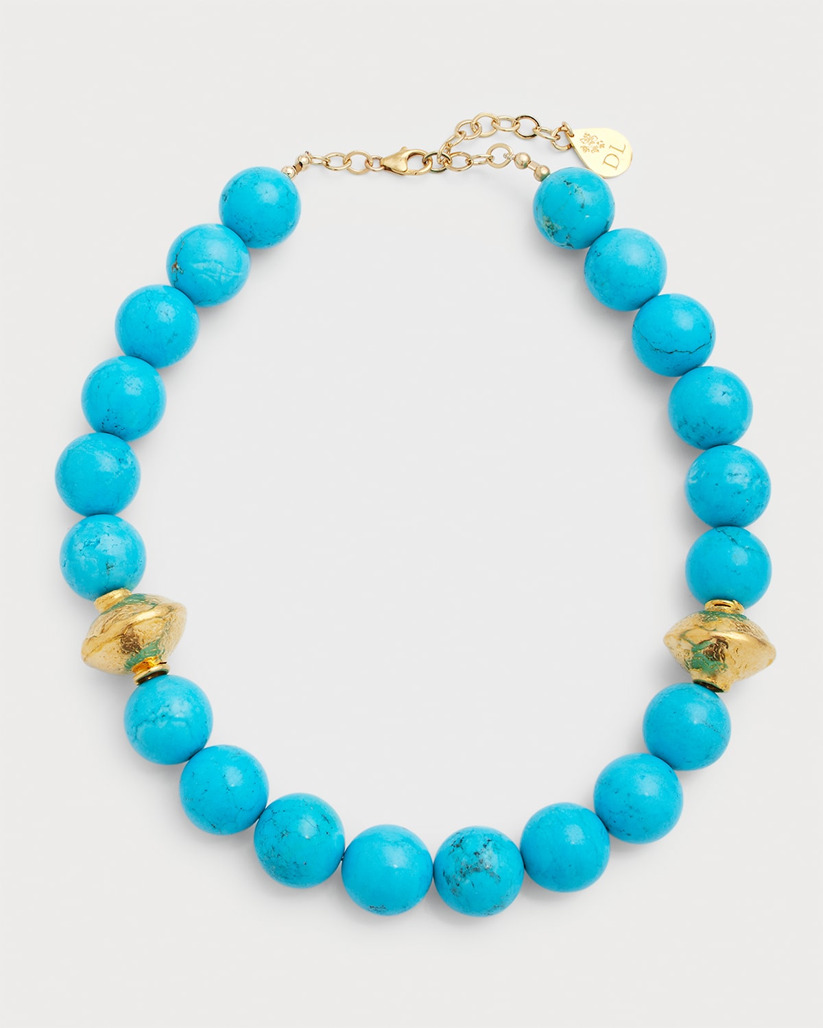 Devon Leigh Round Beaded Gold Accent Necklace In Turquoise