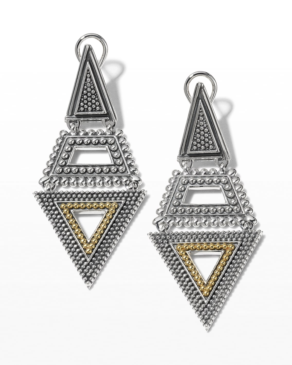Lagos Signature Caviar Two-tone Multi-texture Pyramid Dangle Earrings