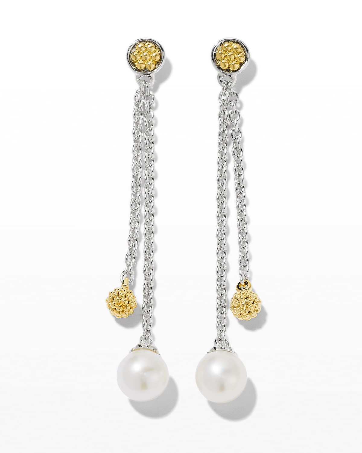 Lagos Luna Pearl And Gold Ball Two-chain Post Drop Earrings
