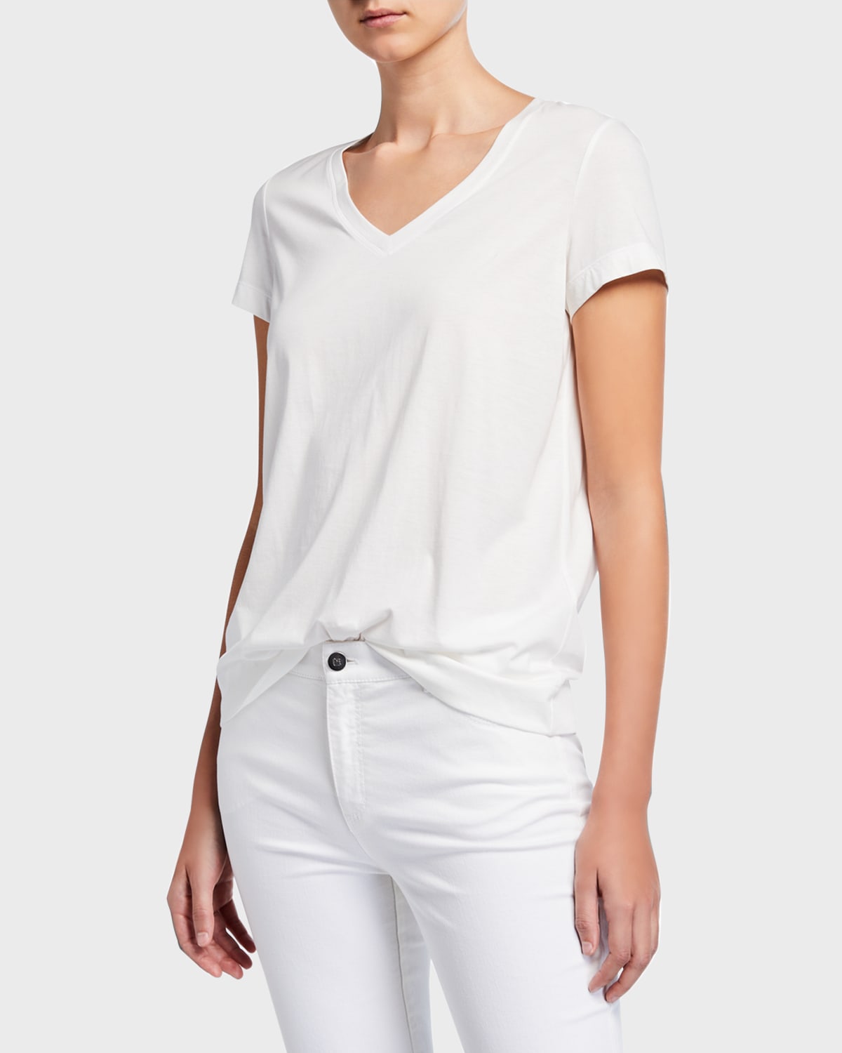 Lafayette 148 Plus Size Cotton Jersey Short Sleeve V Neck T Shirt In White