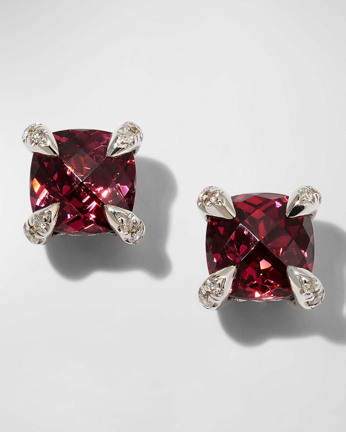 David Yurman Chatelaine Cushion Stud Earrings With Diamonds In Burgundy
