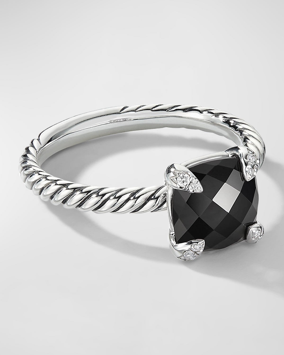 Shop David Yurman Chatelaine Cushion Ring With Gemstone And Diamonds In Silver, 8mm In Black Onyx