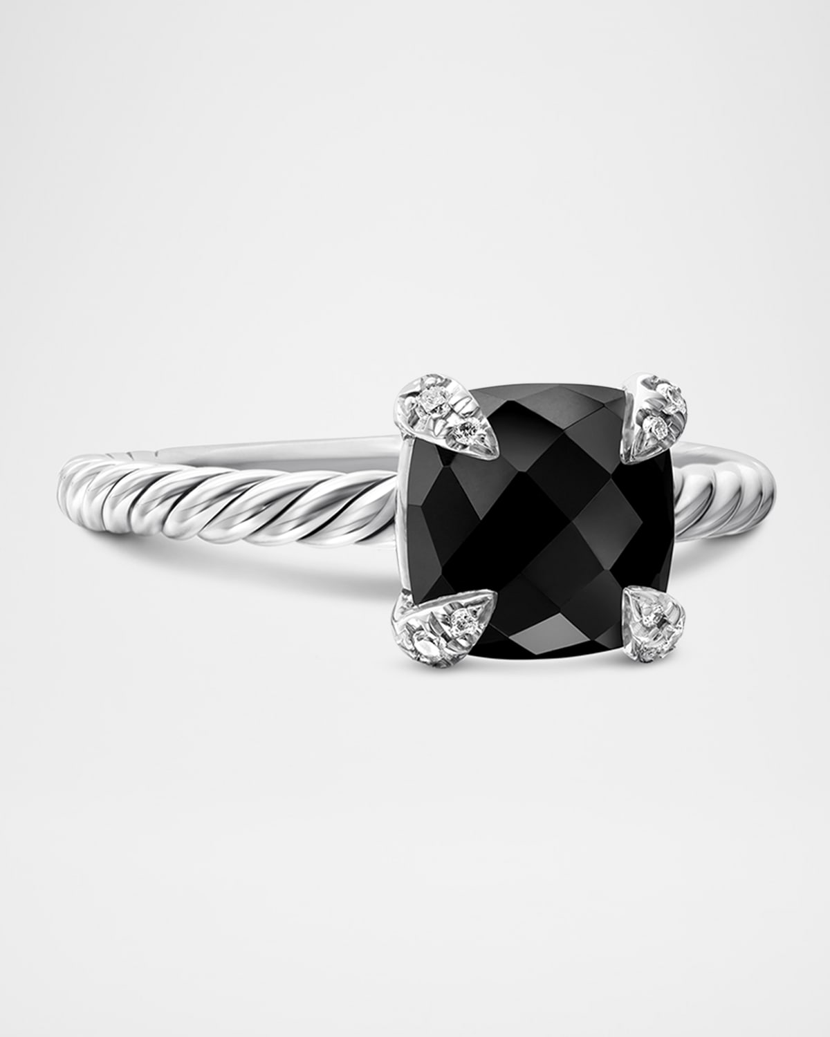 Shop David Yurman Chatelaine Cushion Ring With Gemstone And Diamonds In Silver, 8mm In Black Onyx