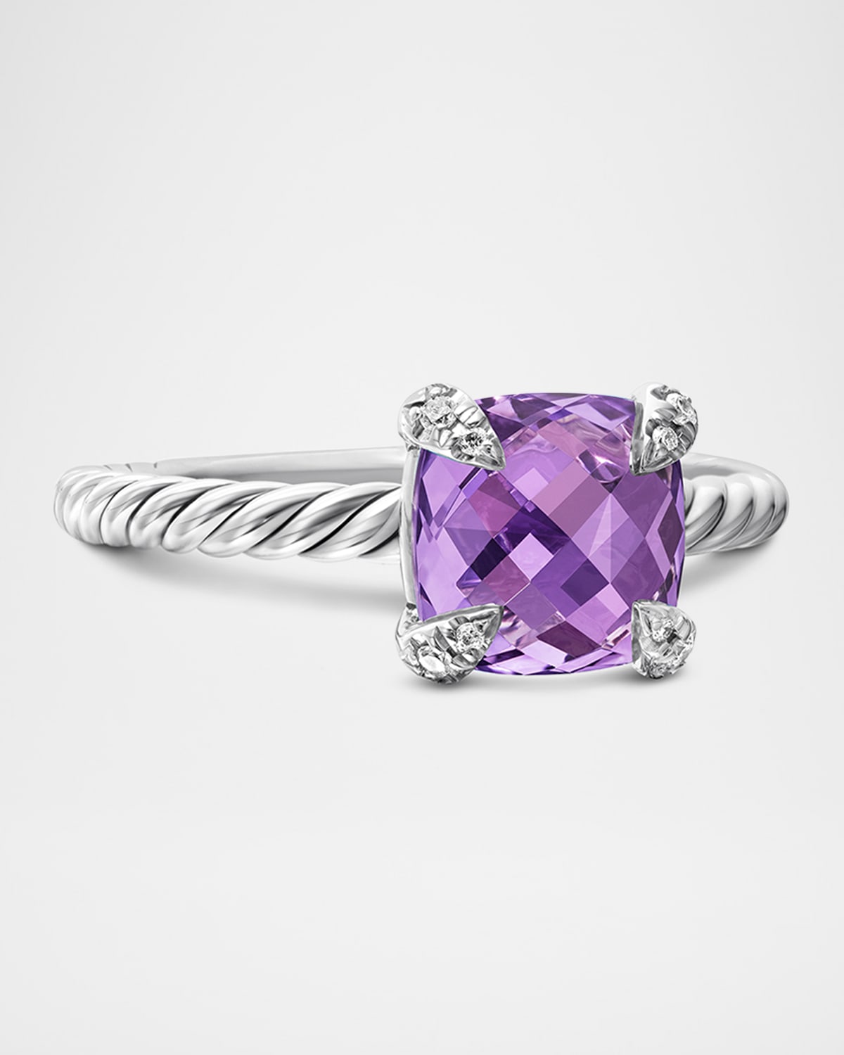 David Yurman Chatelaine Cushion Ring With Gemstone And Diamonds In Silver, 8mm In Amethyst