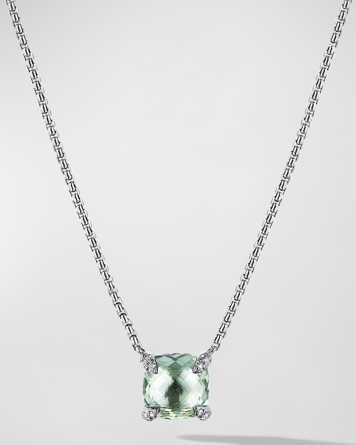 DAVID YURMAN CHATELAINE CUSHION PENDANT NECKLACE WITH GEMSTONE AND DIAMONDS IN SILVER, 8MM, 16-18"L,PROD245350012