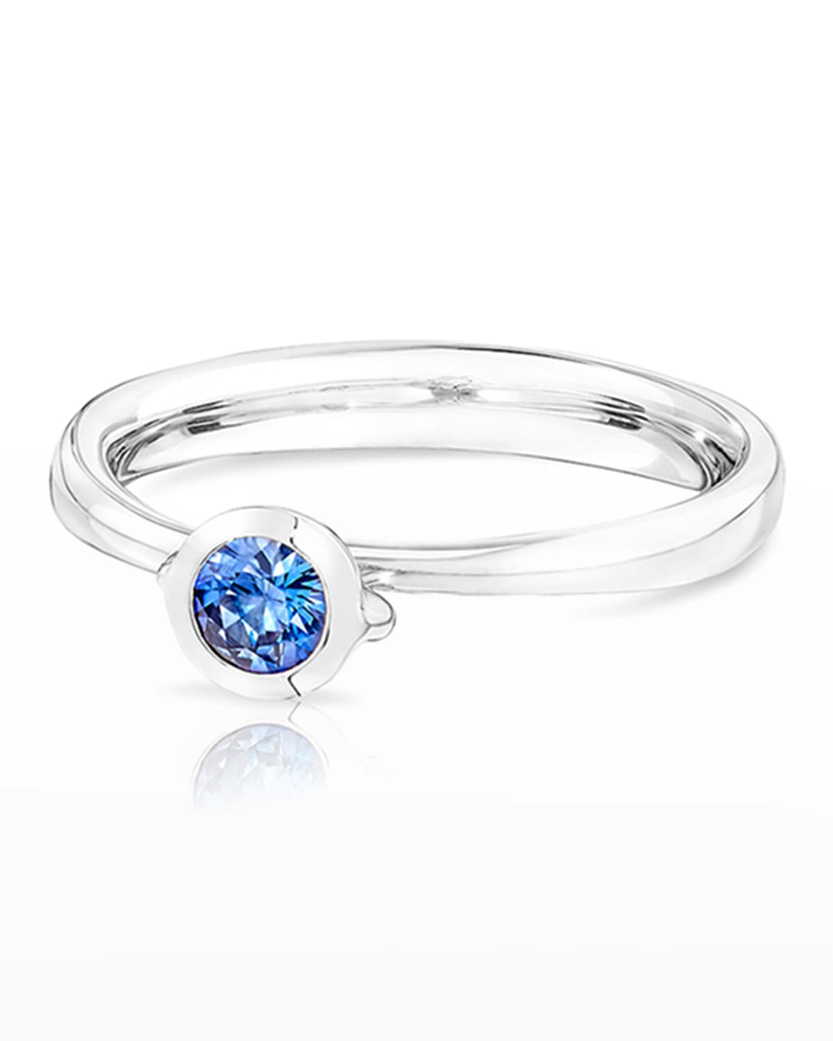 Bouton Solitaire 18k White Gold Blue Sapphire Ring
