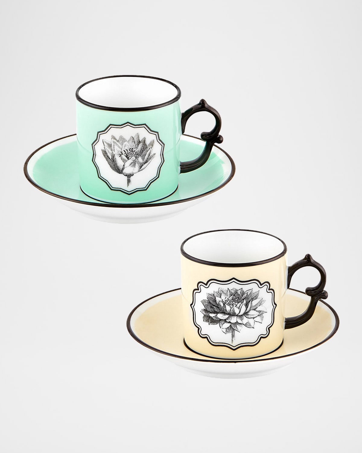 Christian Lacroix Herbariae Espresso/coffee Cups & Saucers, Set Of 2 In Yellow Green