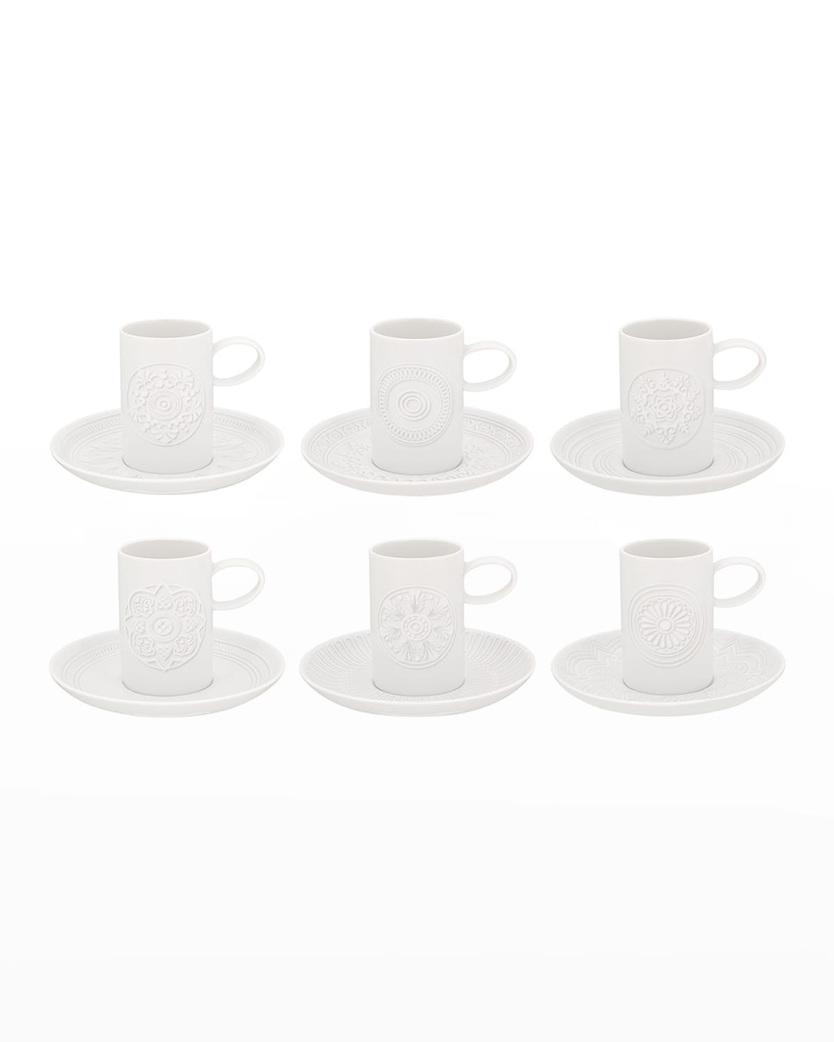 Vista Alegre Ornament Espresso/coffee Cups & Saucers, Set Of 6 In White