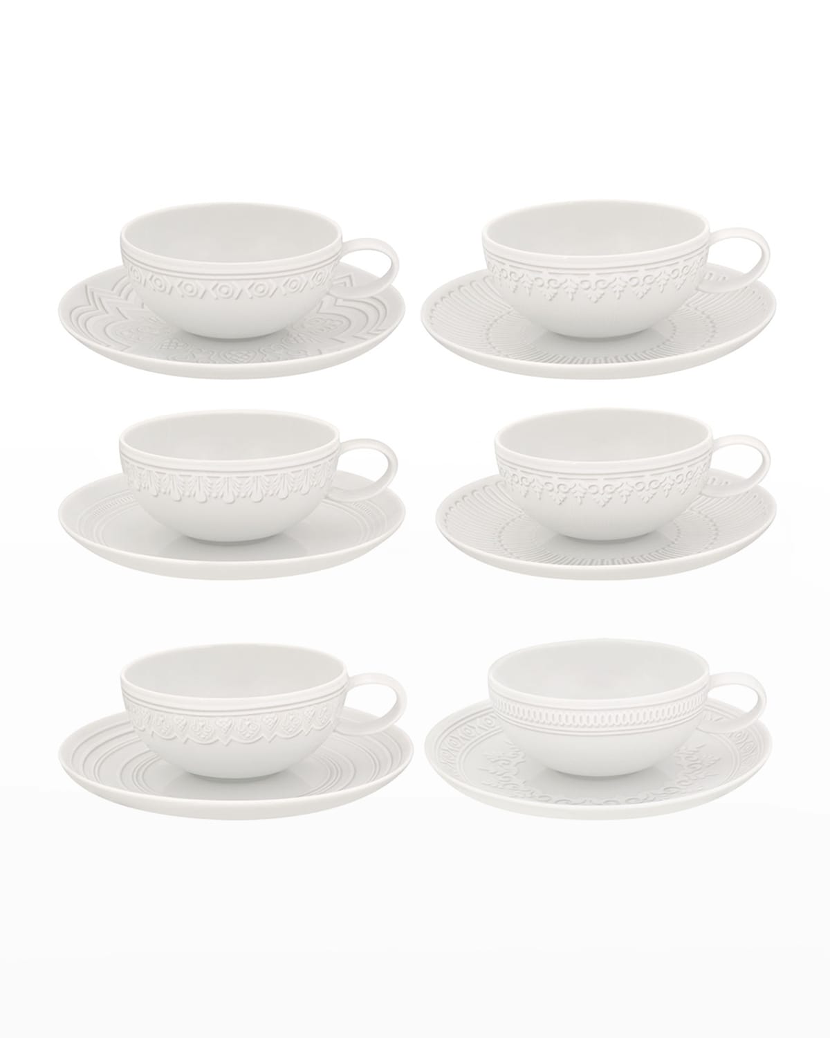 Vista Alegre Ornament Teacups & Saucers, Set Of 6 In White