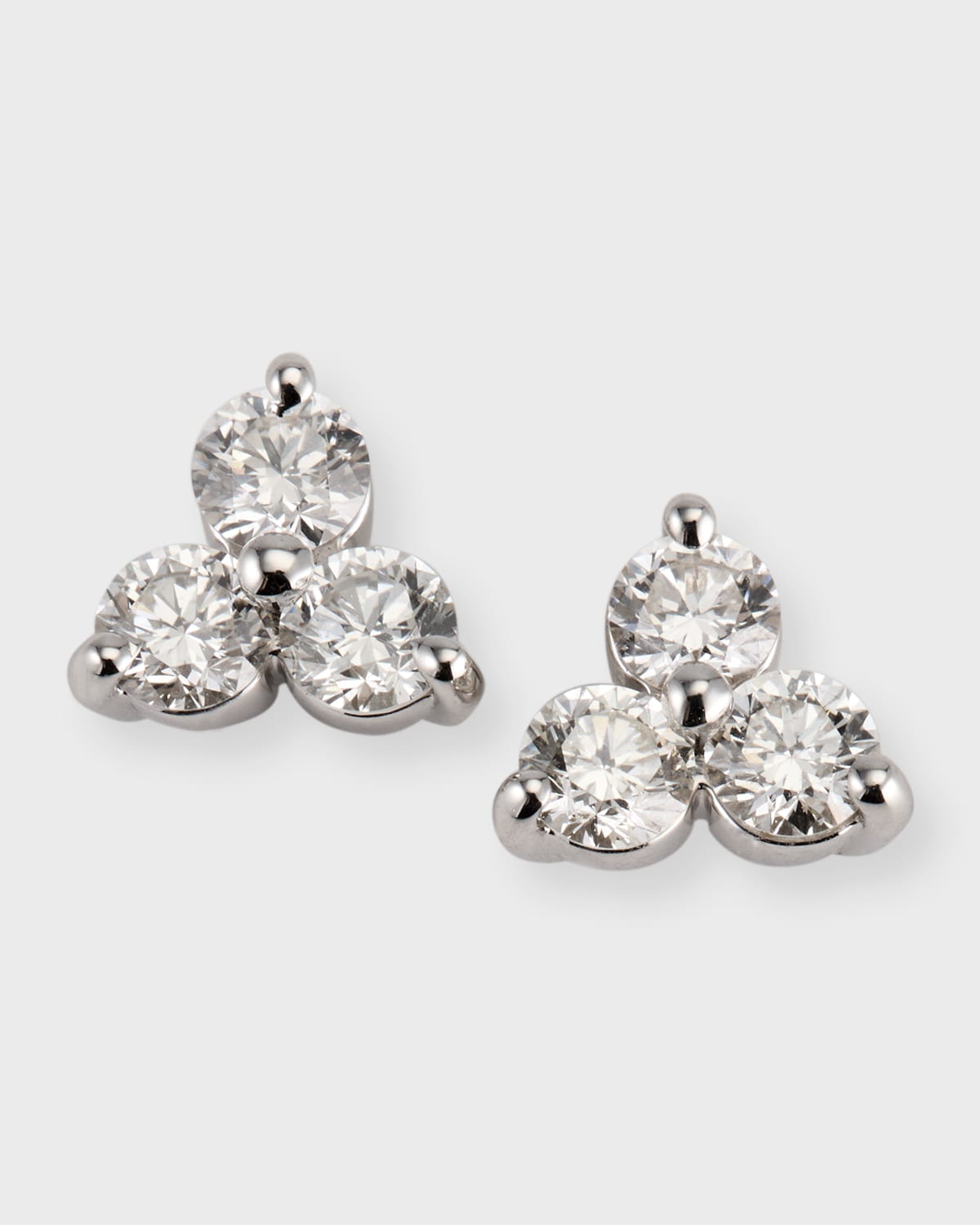 18k White Gold 3-Diamond Cluster Stud Earrings